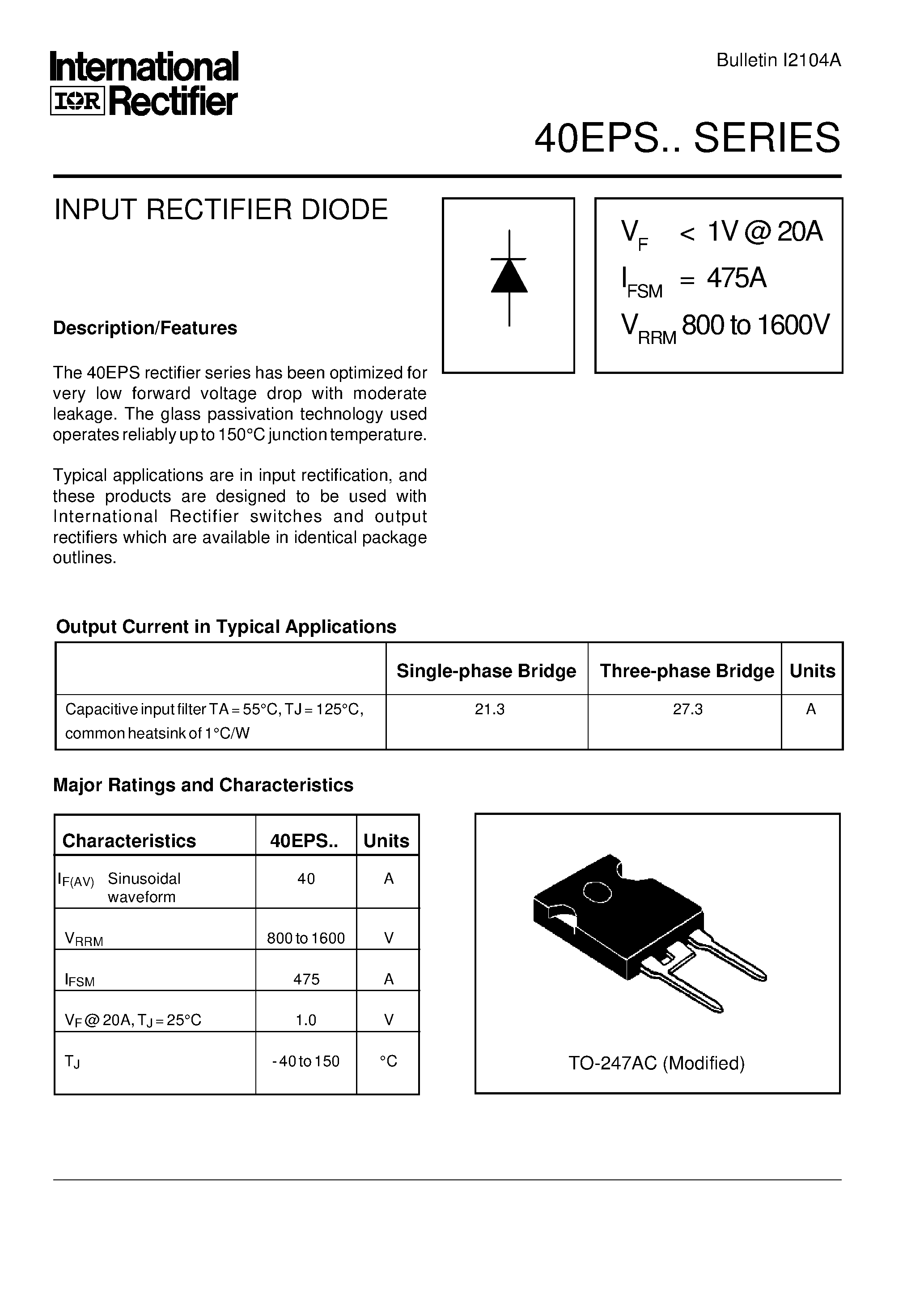 Datasheet 40EPS - INPUT RECTIFIER DIODE page 1