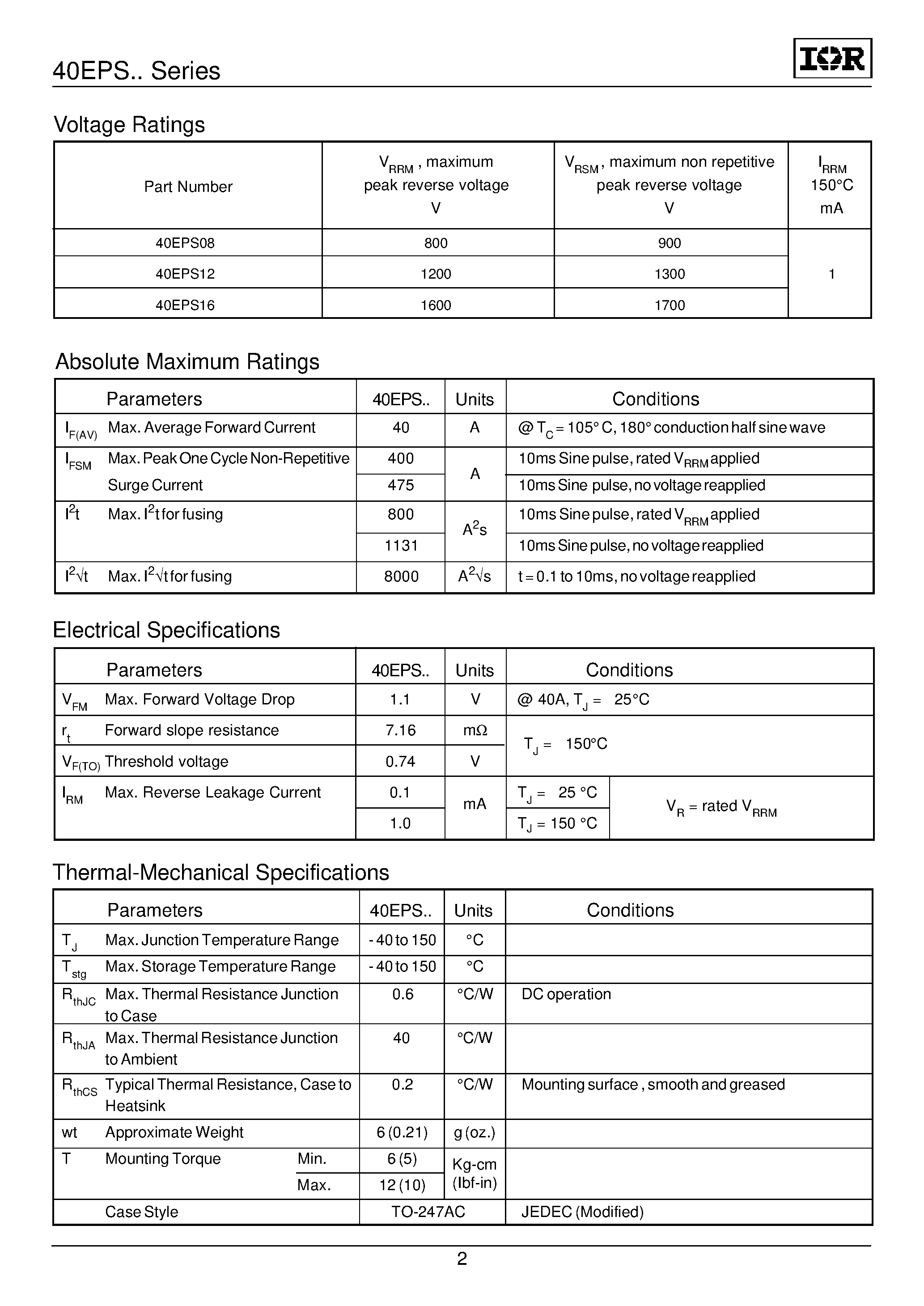 Datasheet 40EPS - INPUT RECTIFIER DIODE page 2