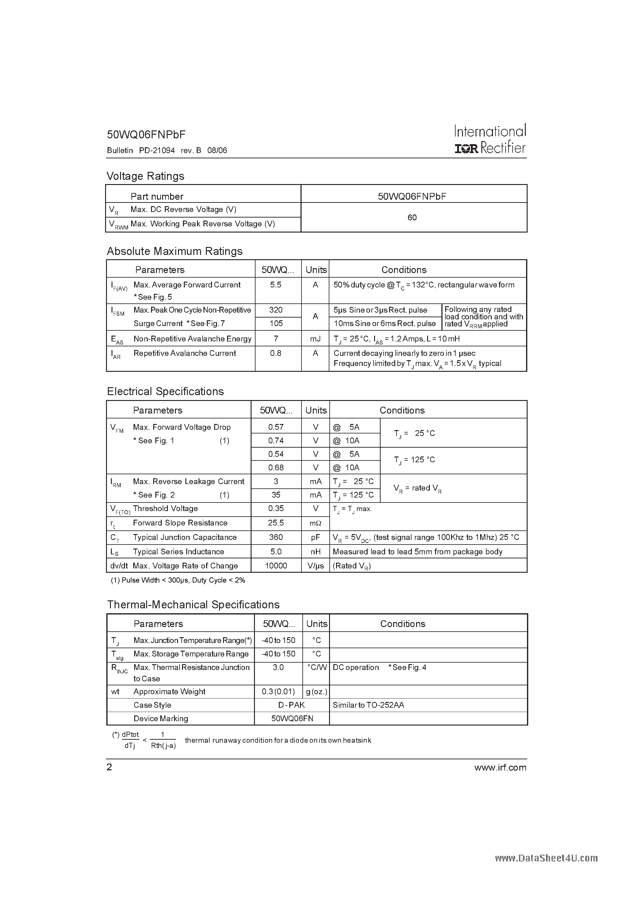 Datasheet 50WQ06FNPBF - SCHOTTKY RECTIFIER page 2