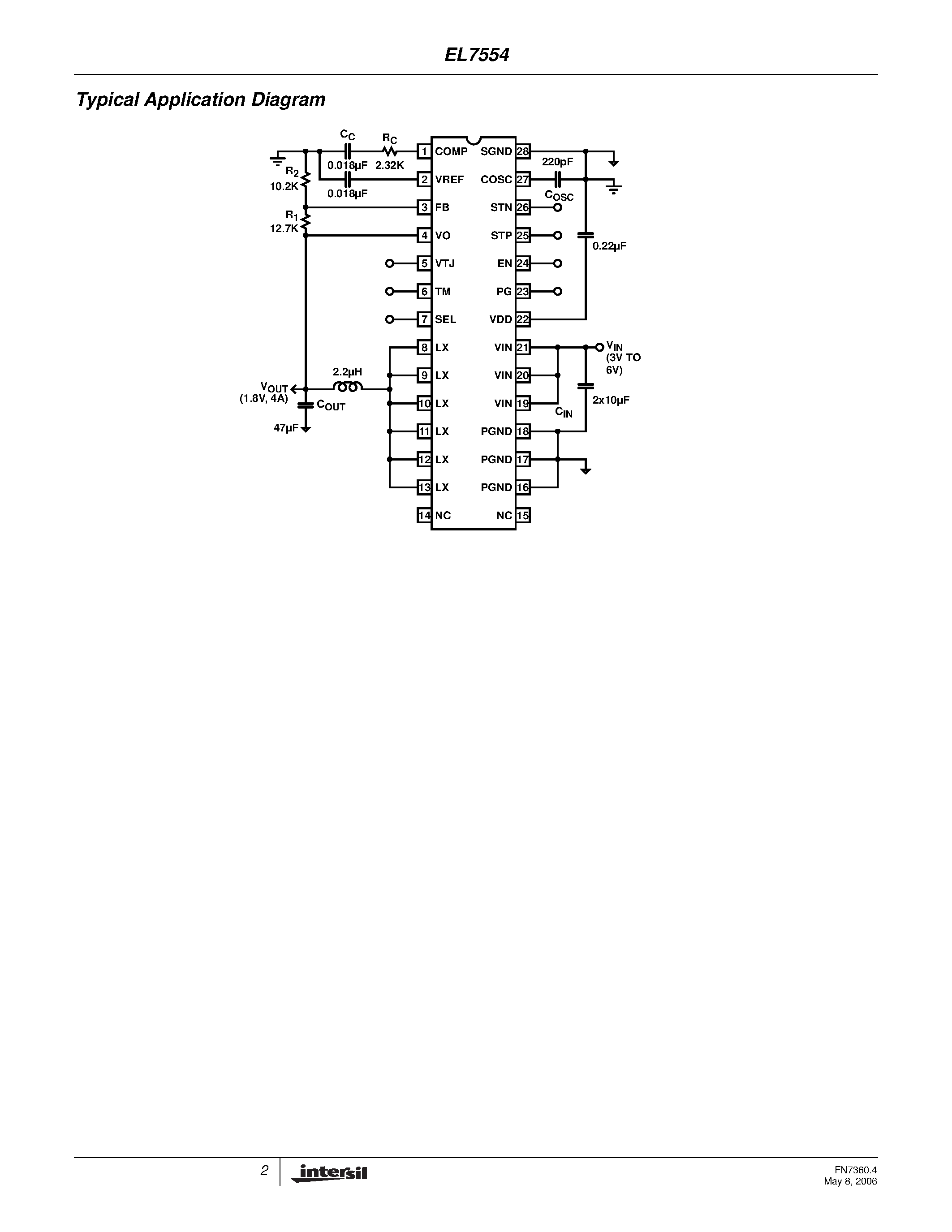 Даташит EL7554 - Monolithic 4 Amp DC-DC Step-Down Regulator страница 2