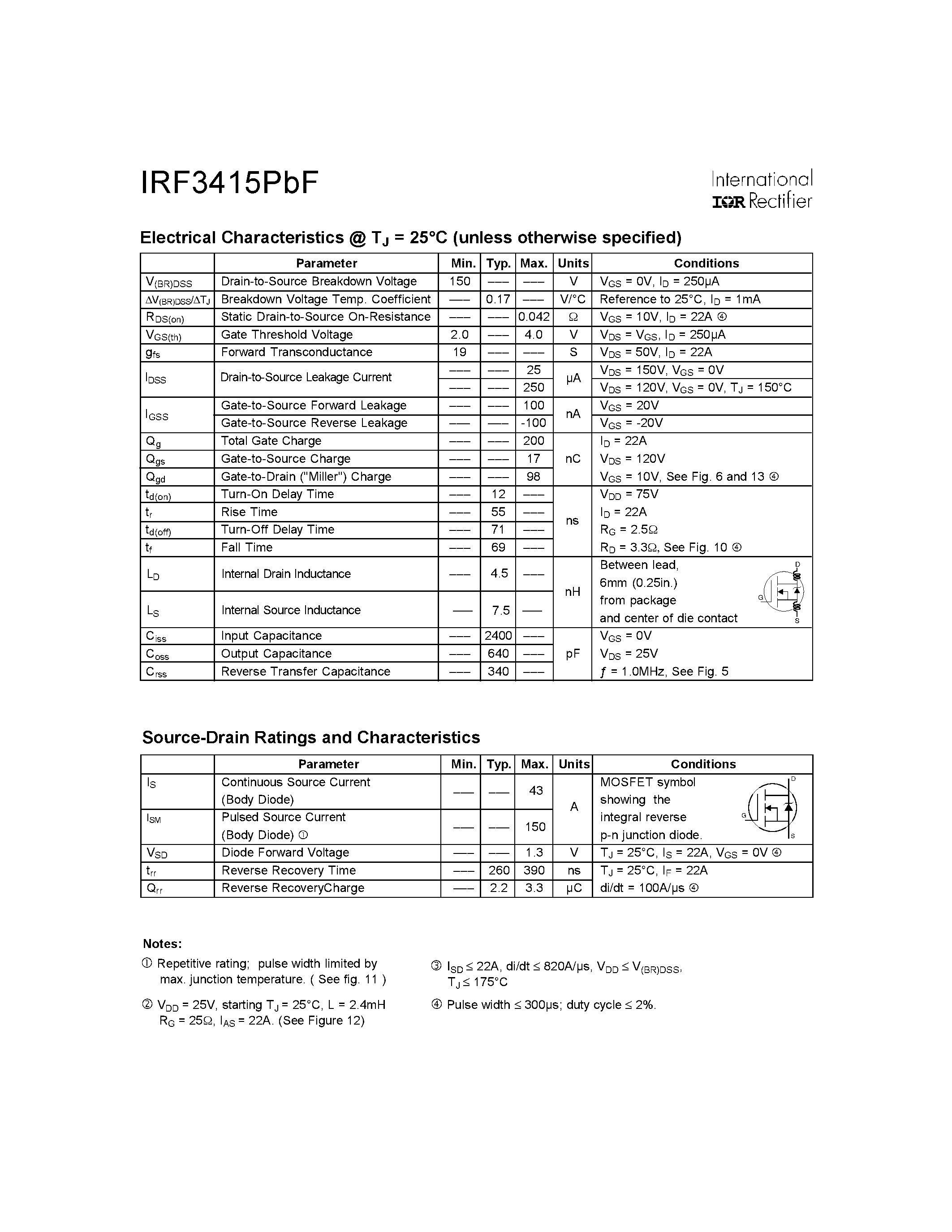 Datasheet IRF3415PBF - HEXFET Power MOSFET page 2