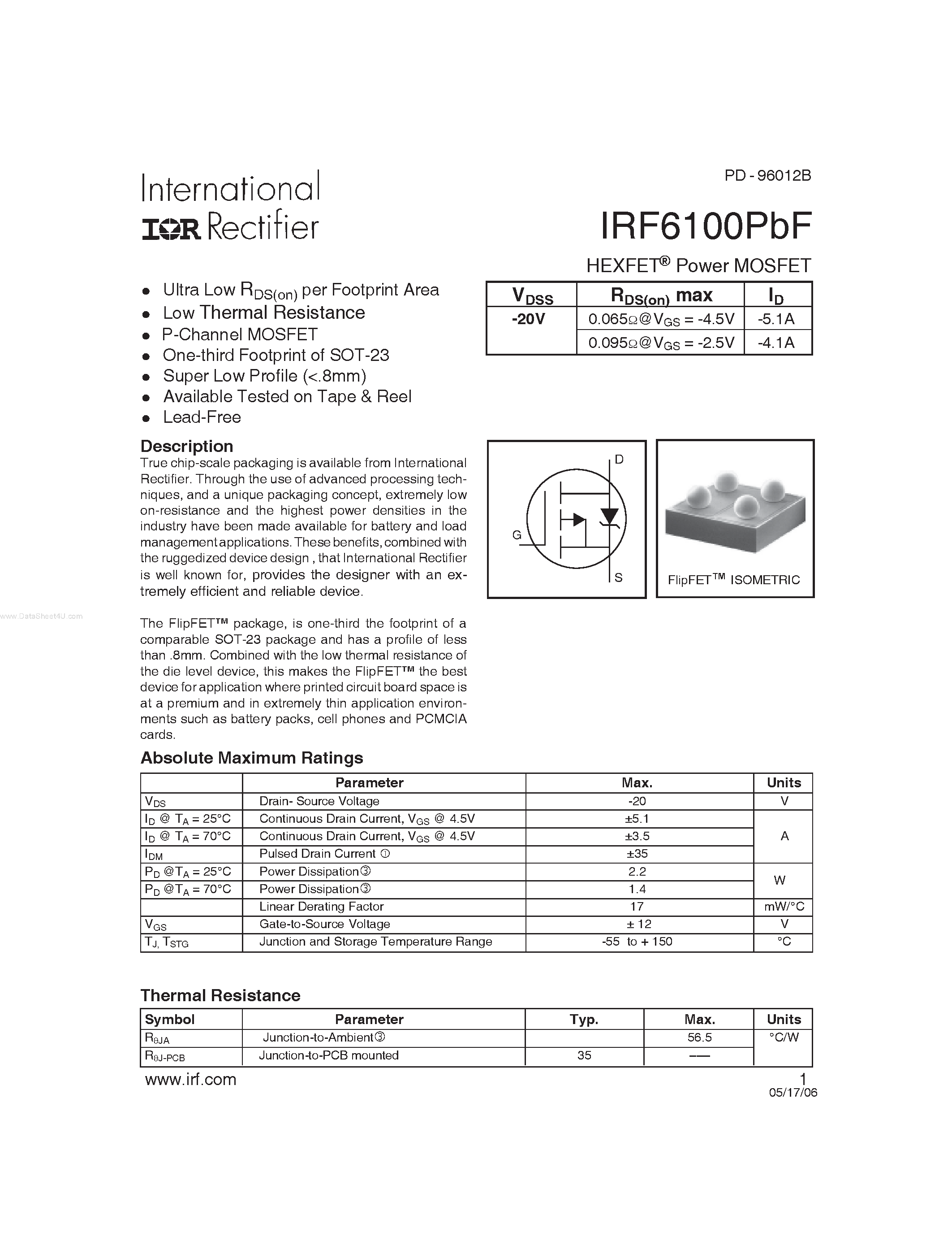 Datasheet IRF6100PBF - HEXFET Power MOSFET page 1
