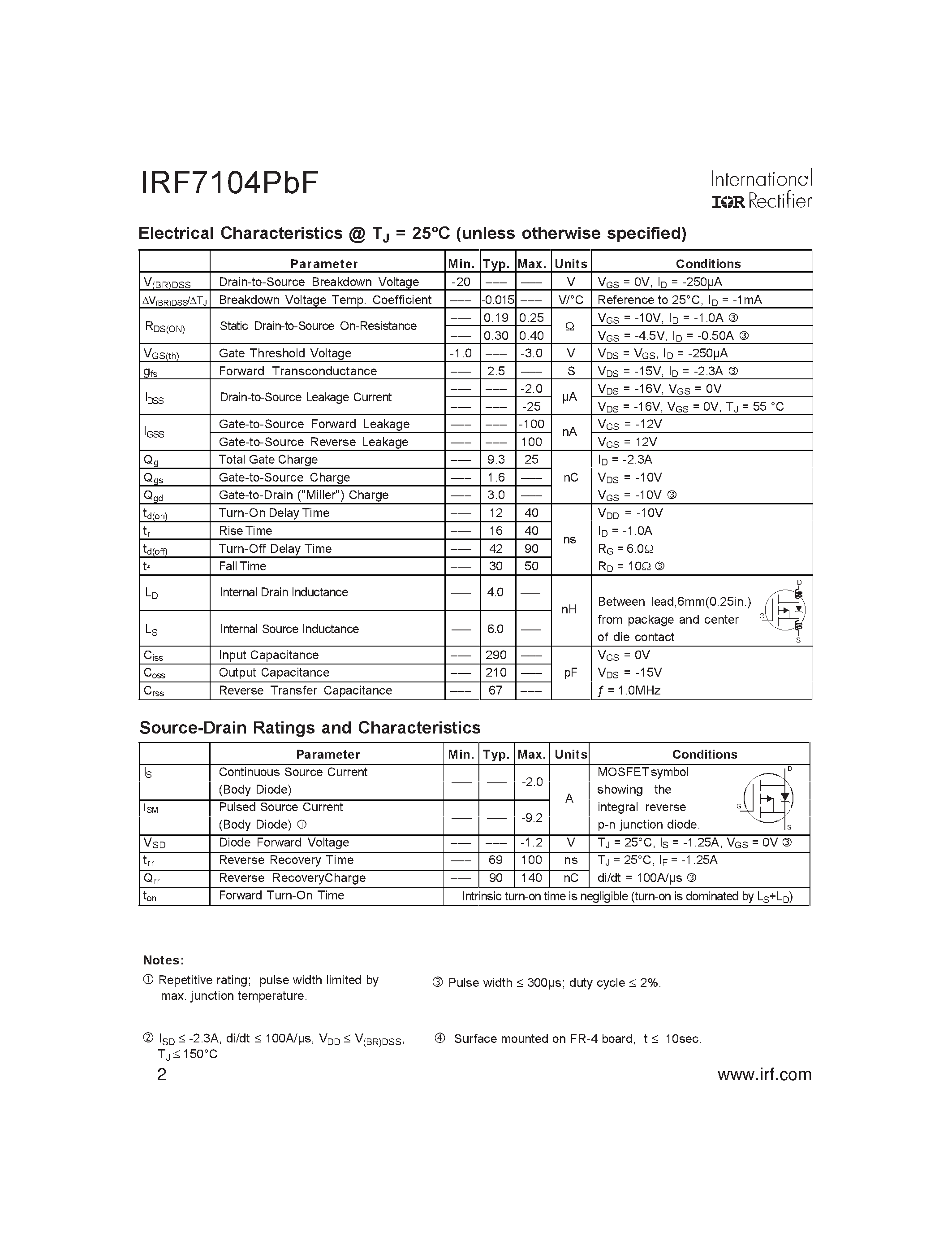 Datasheet IRF7104PBF - HEXFET Power MOSFET page 2