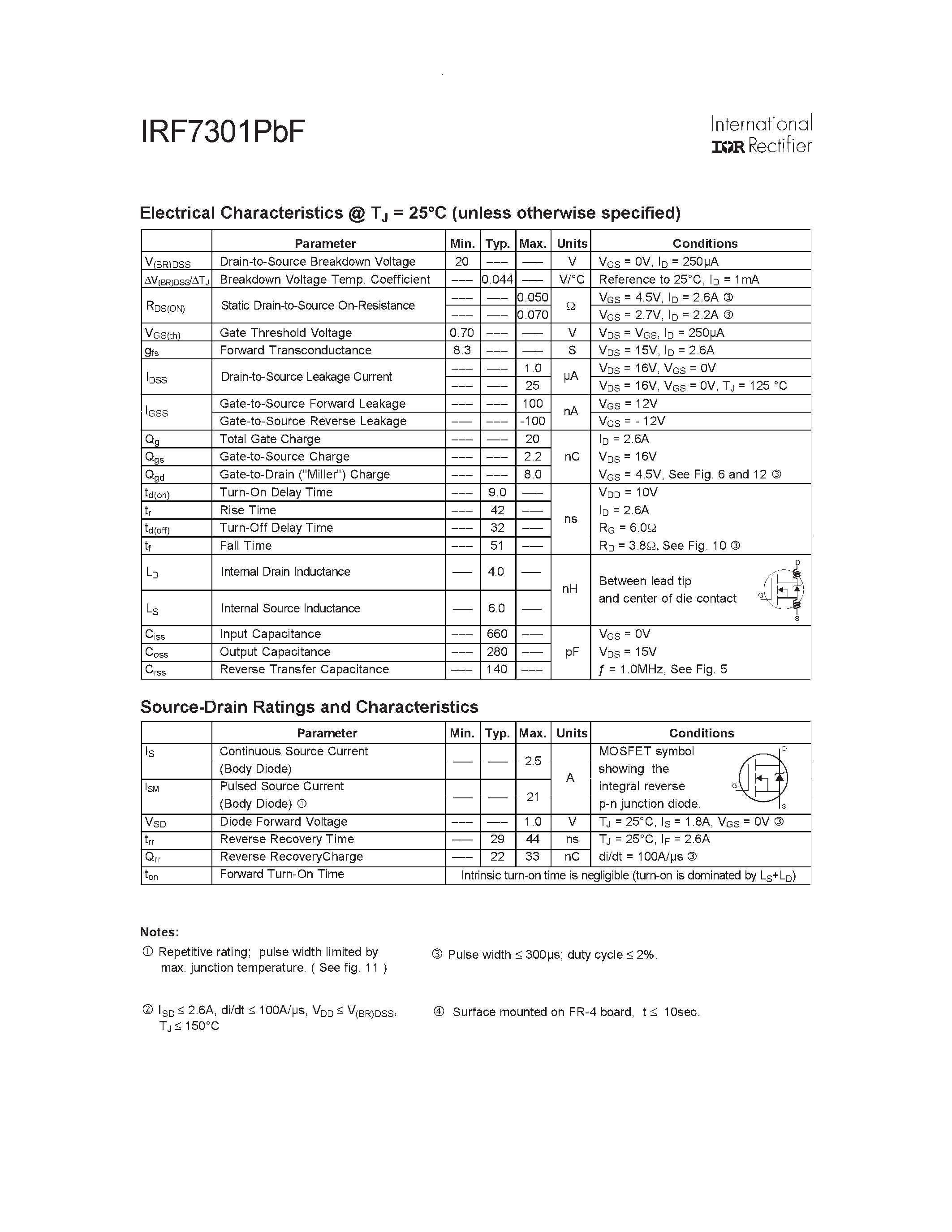 Datasheet IRF7301PBF page 2 Datasheet IRF7301PBF - HEXFET Power MOSFET page 2