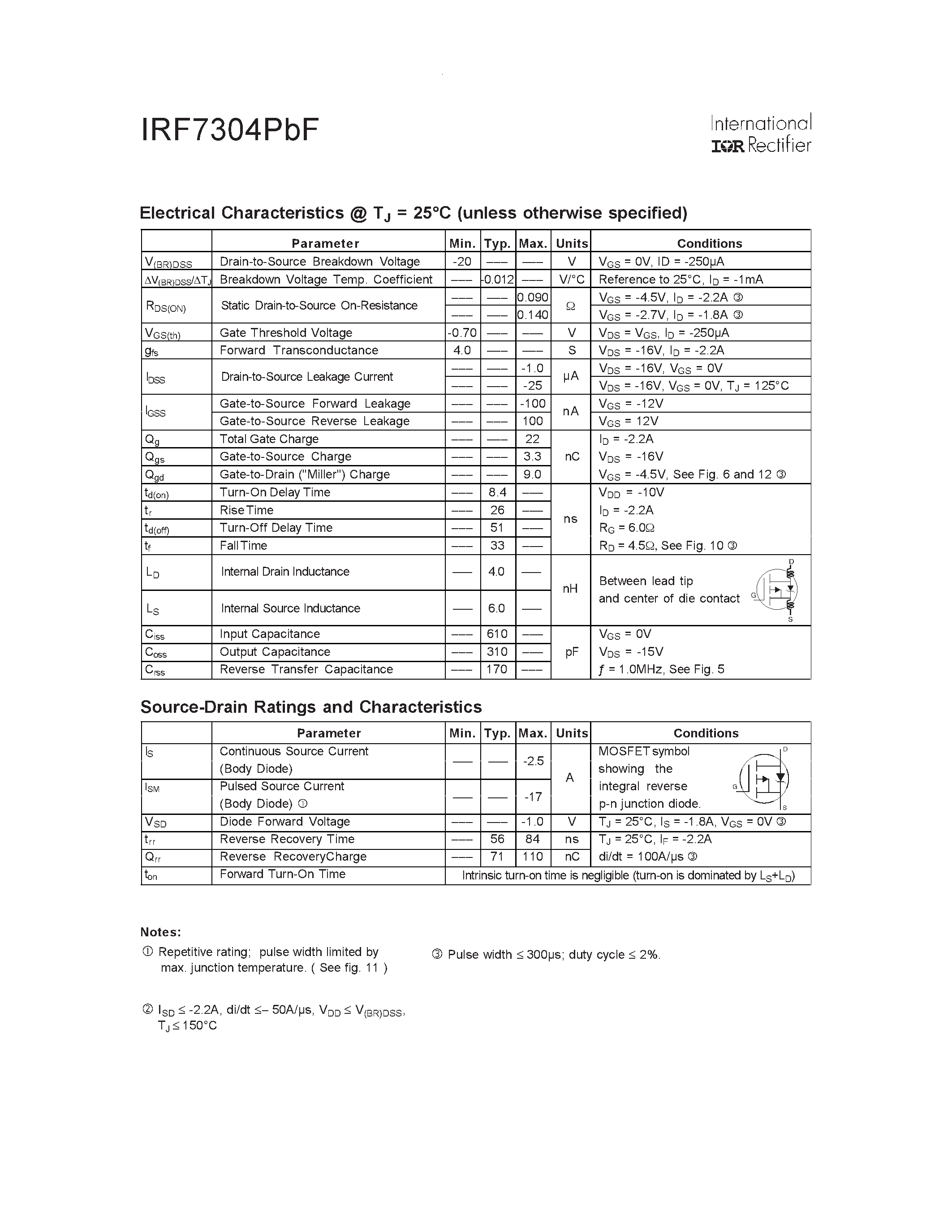Datasheet IRF7304PBF - HEXFET Power MOSFET page 2