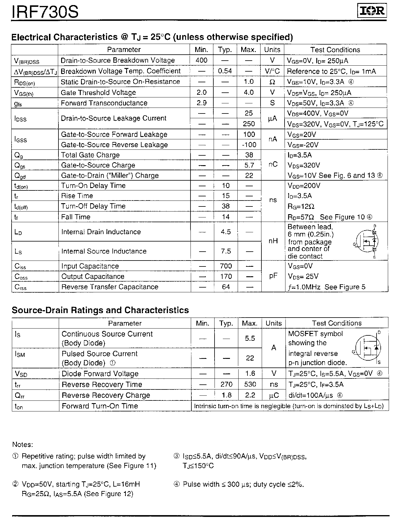 Datasheet IRF730S - HEXFET Power MOSFET page 2
