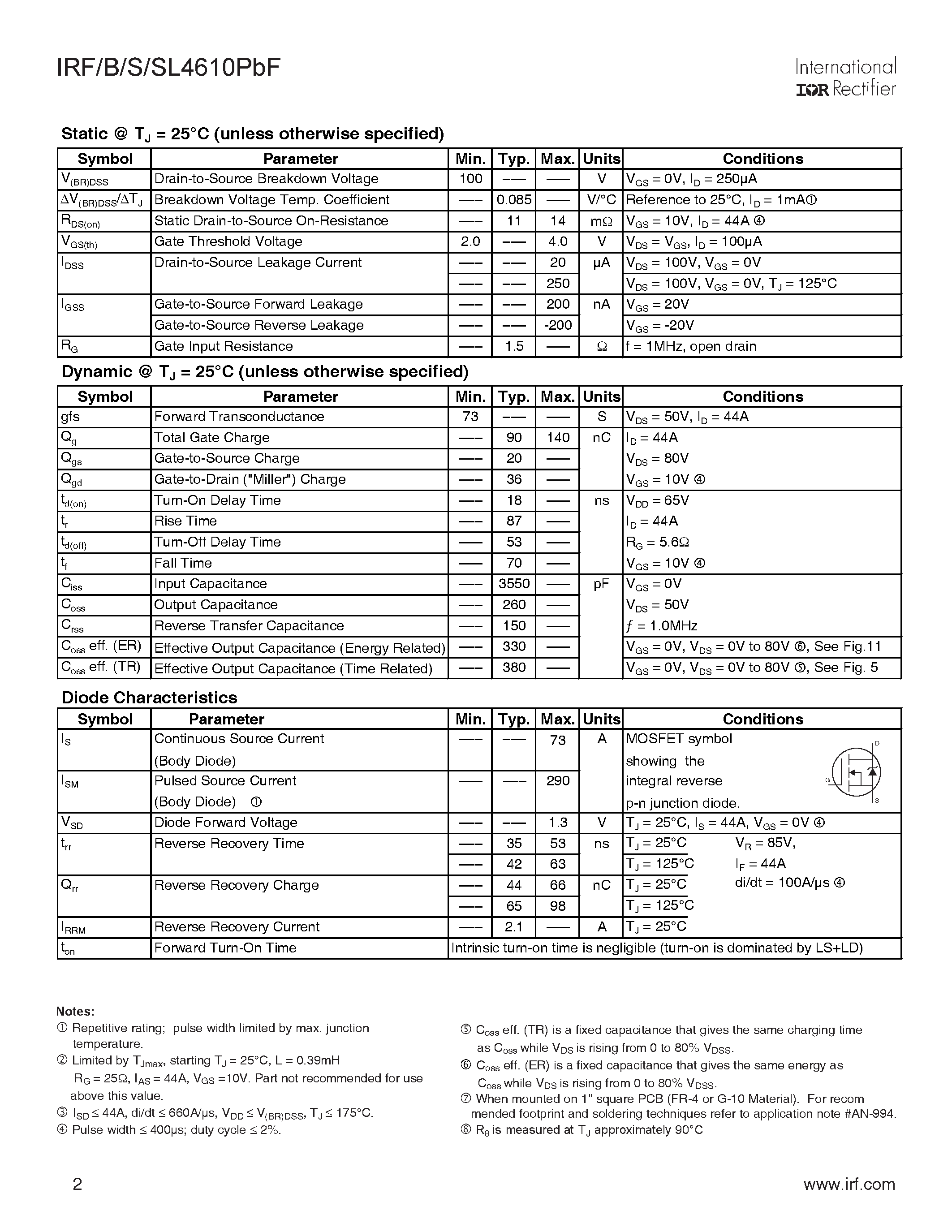 Datasheet IRFB4610PBF - HEXFET Power MOSFET page 2