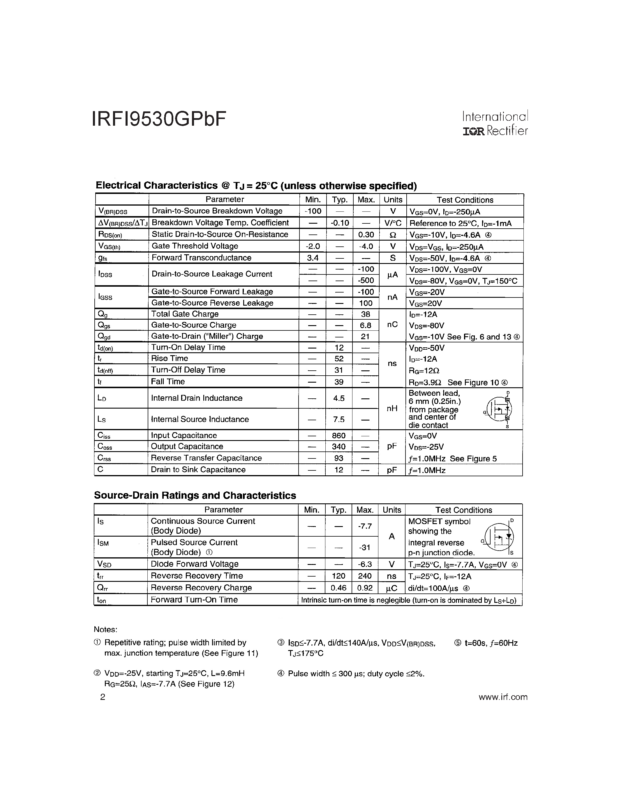 Datasheet IRFI9530GPBF - HEXFET Power MOSFET page 2