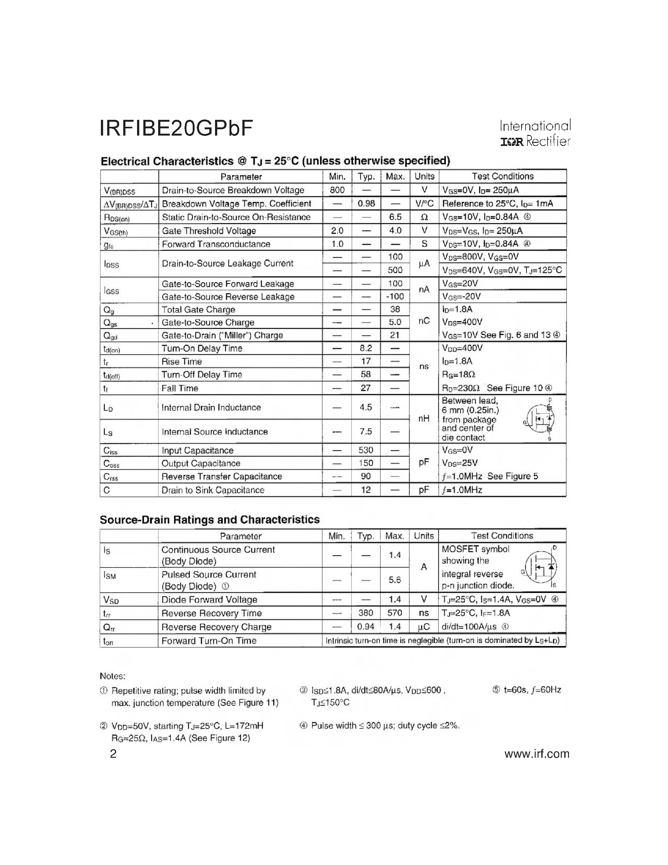 Datasheet IRFIBE20GPBF - HEXFET Power MOSFET page 2