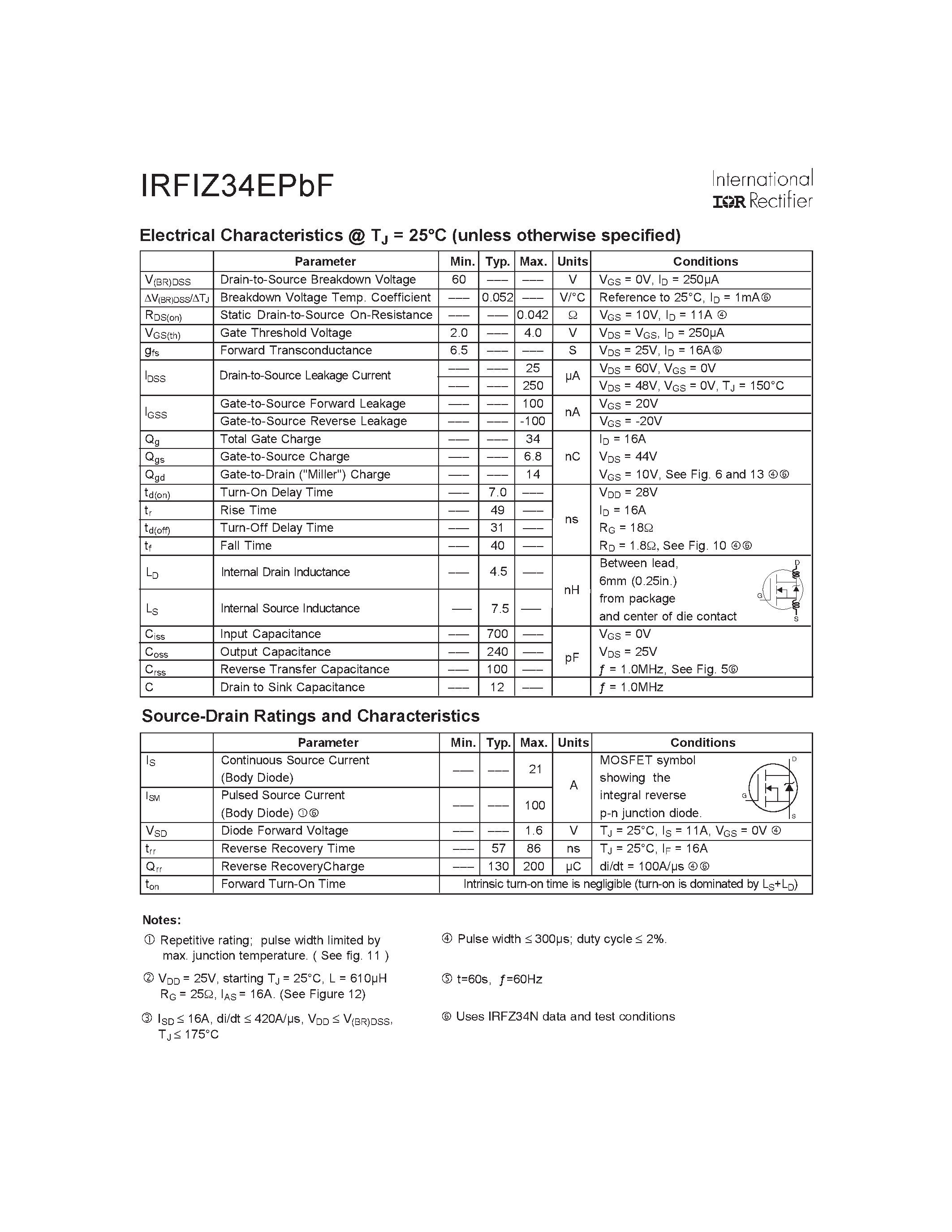 Datasheet IRFIZ34EPBF - HEXFET Power MOSFET page 2