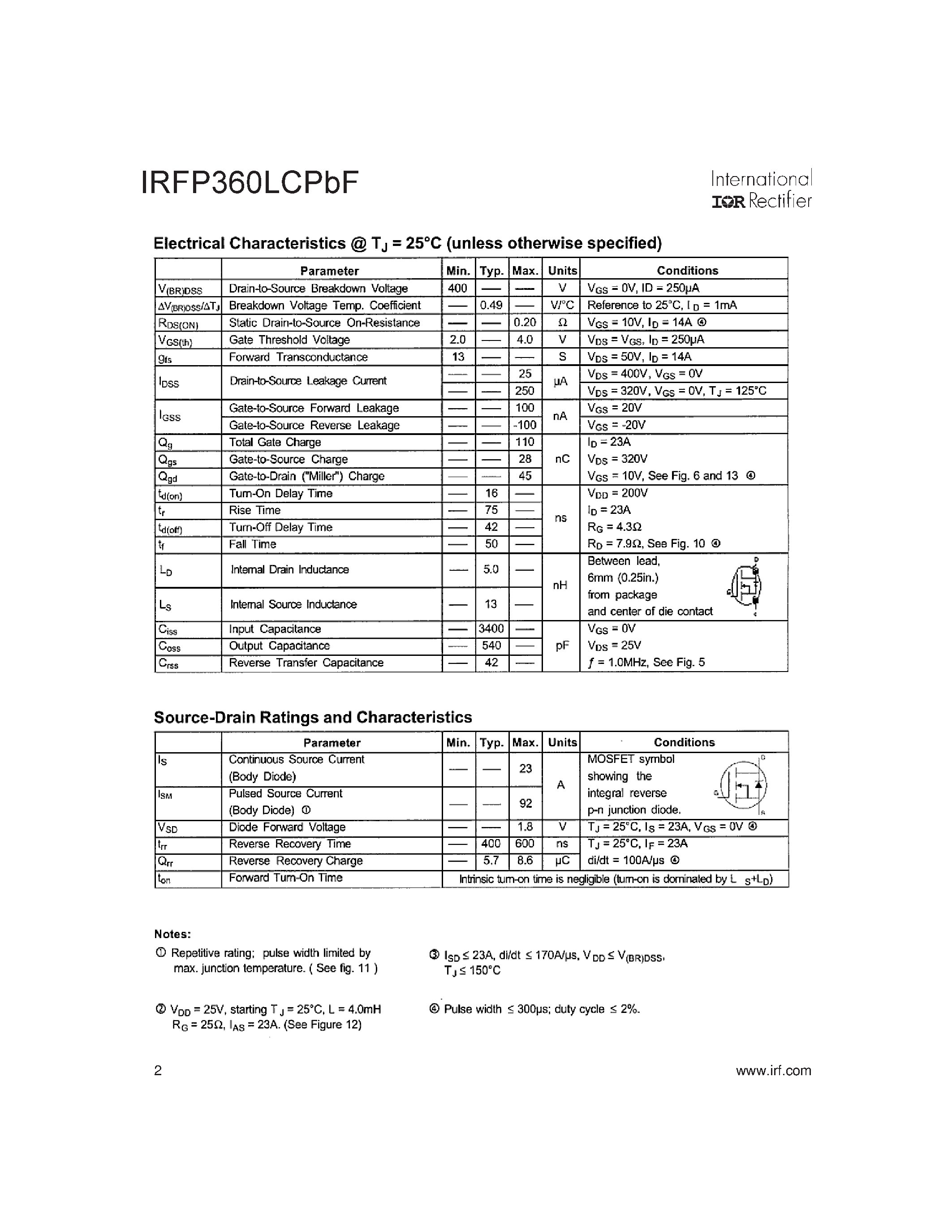 Datasheet IRFP360LCPBF - HEXFET Power MOSFET page 2