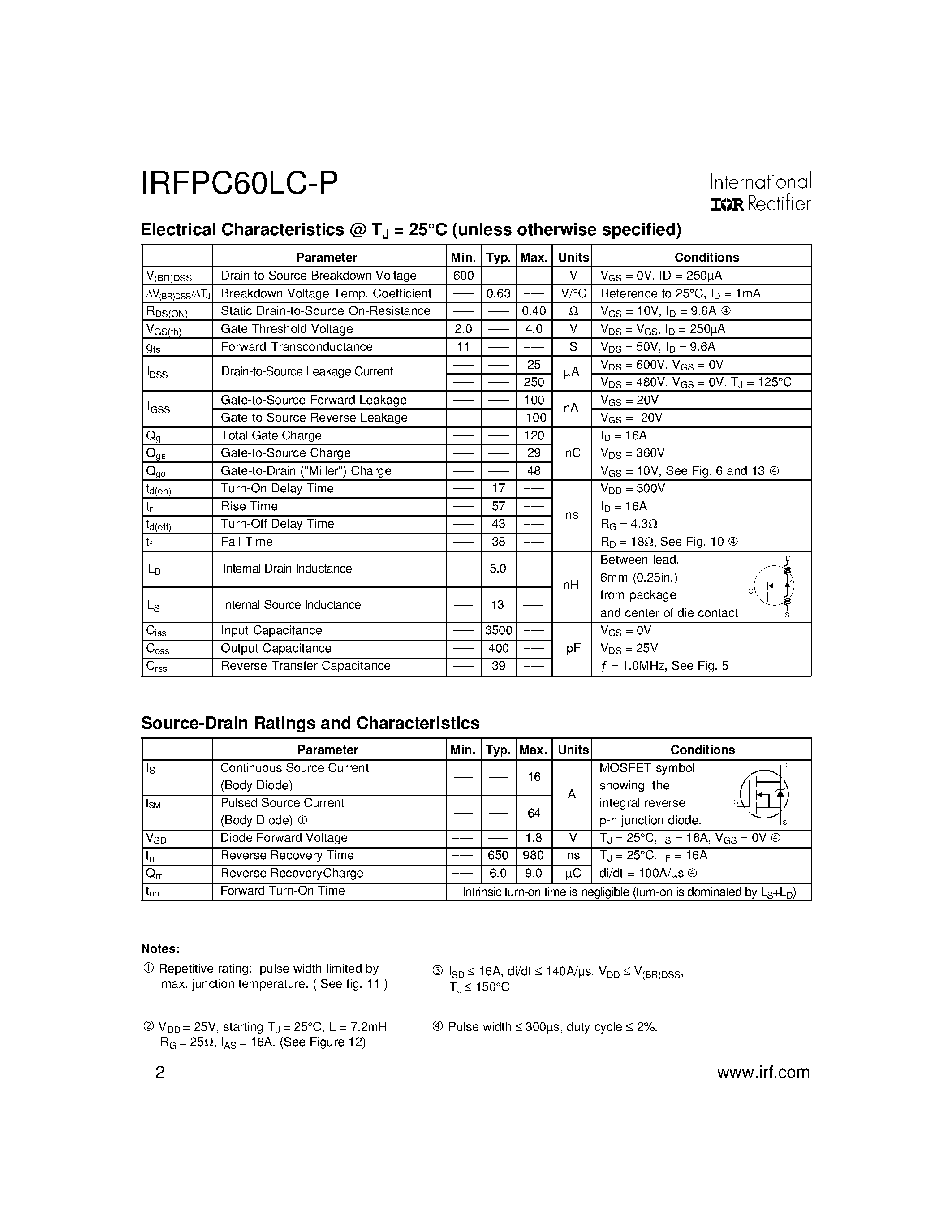Datasheet IRFPC60LC-P - HEXFET Power MOSFET page 2
