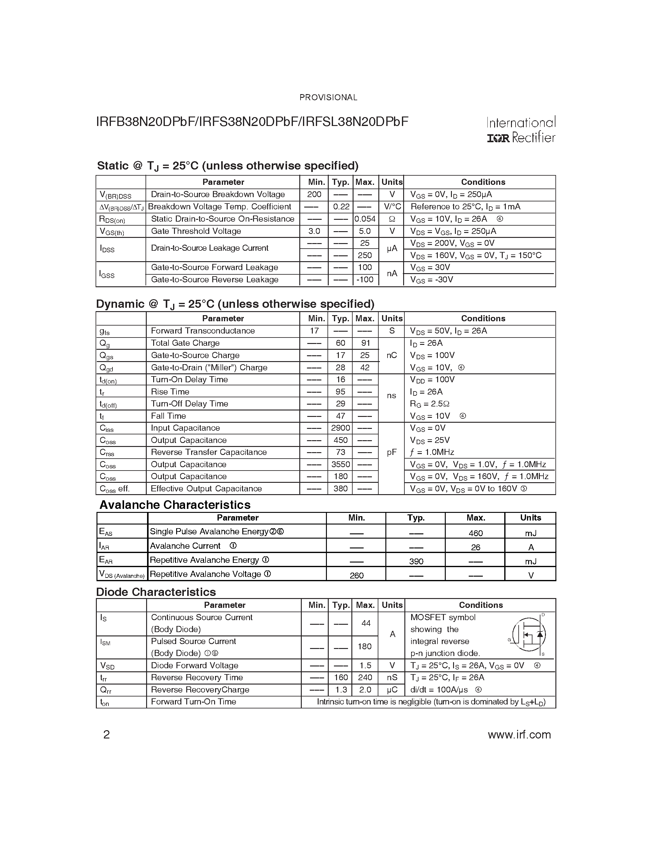 Datasheet IRFS38N20DPBF - HEXFET Power MOSFET page 2