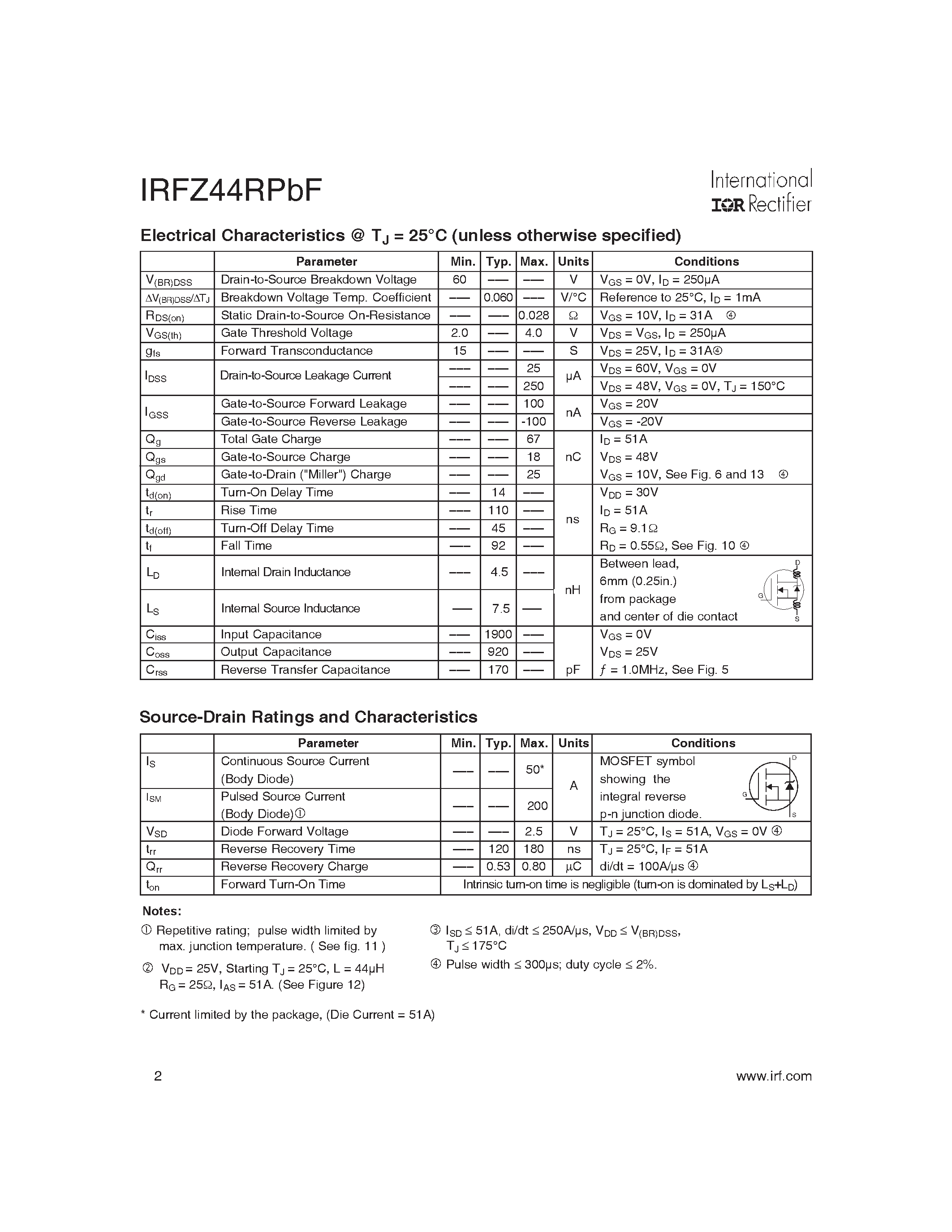 Datasheet IRFZ44RPBF - HEXFET Power MOSFET page 2