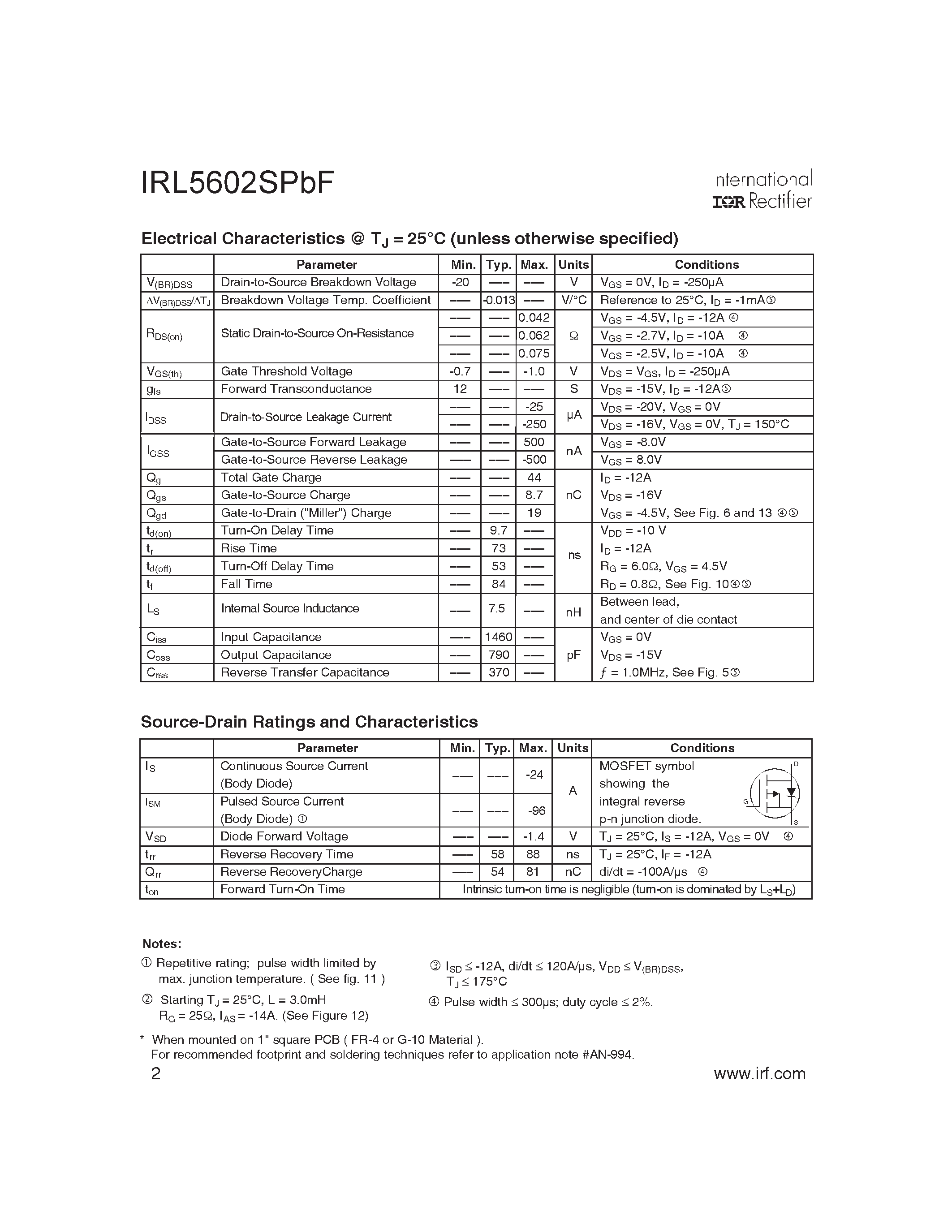 Datasheet IRL5602SPBF page 2 Datasheet IRL5602SPBF - POWER MOSFET page 2