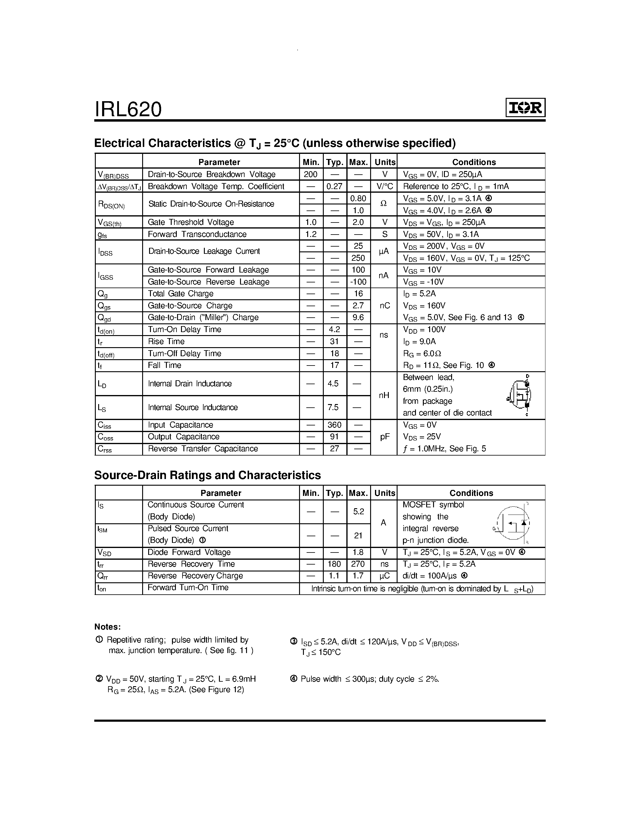 Даташит на микросхему IRL620 страница 2 Даташит IRL620 - POWER MOSFET страница 2