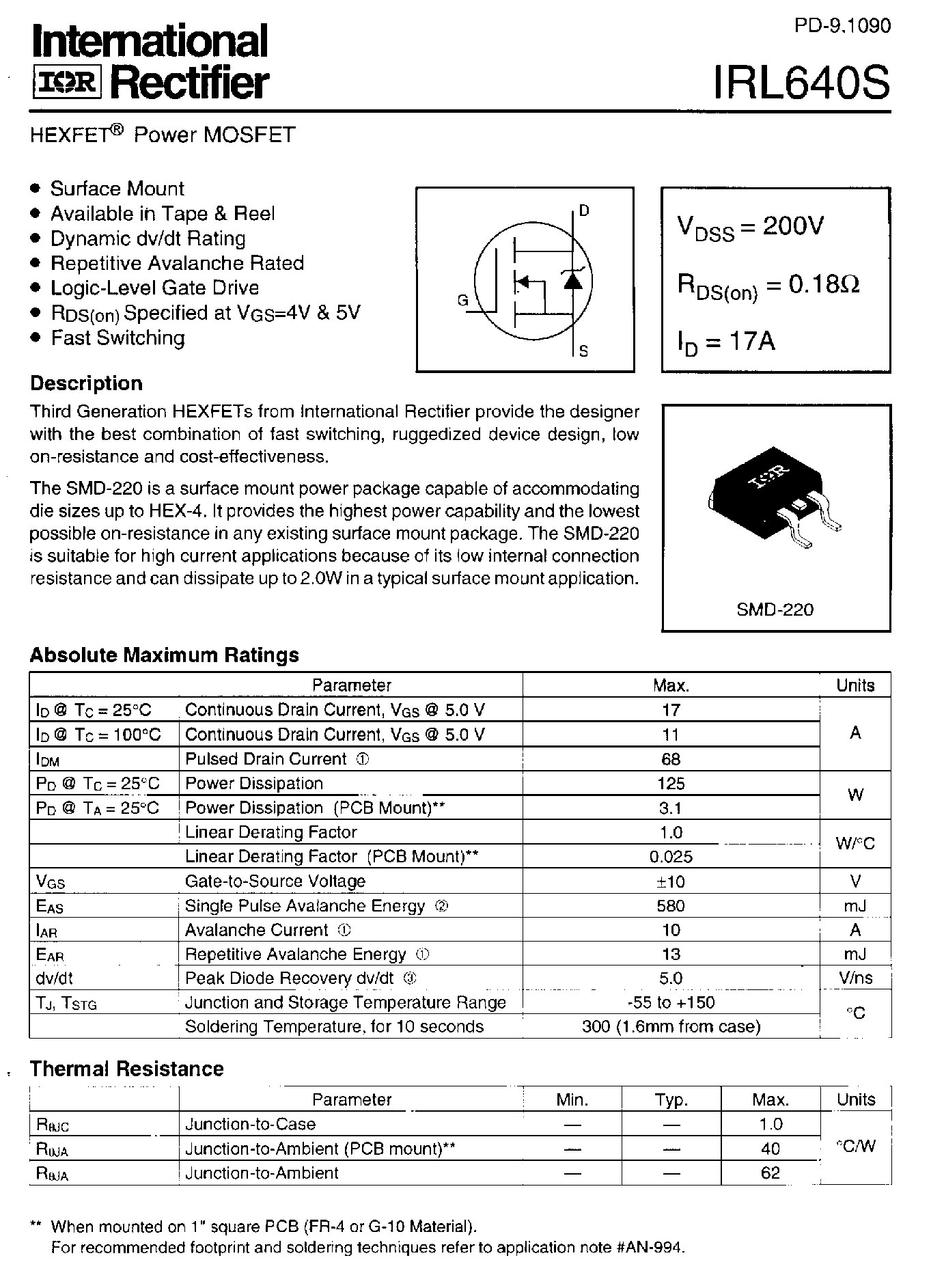 Datasheet IRL640S - POWER MOSFET page 1