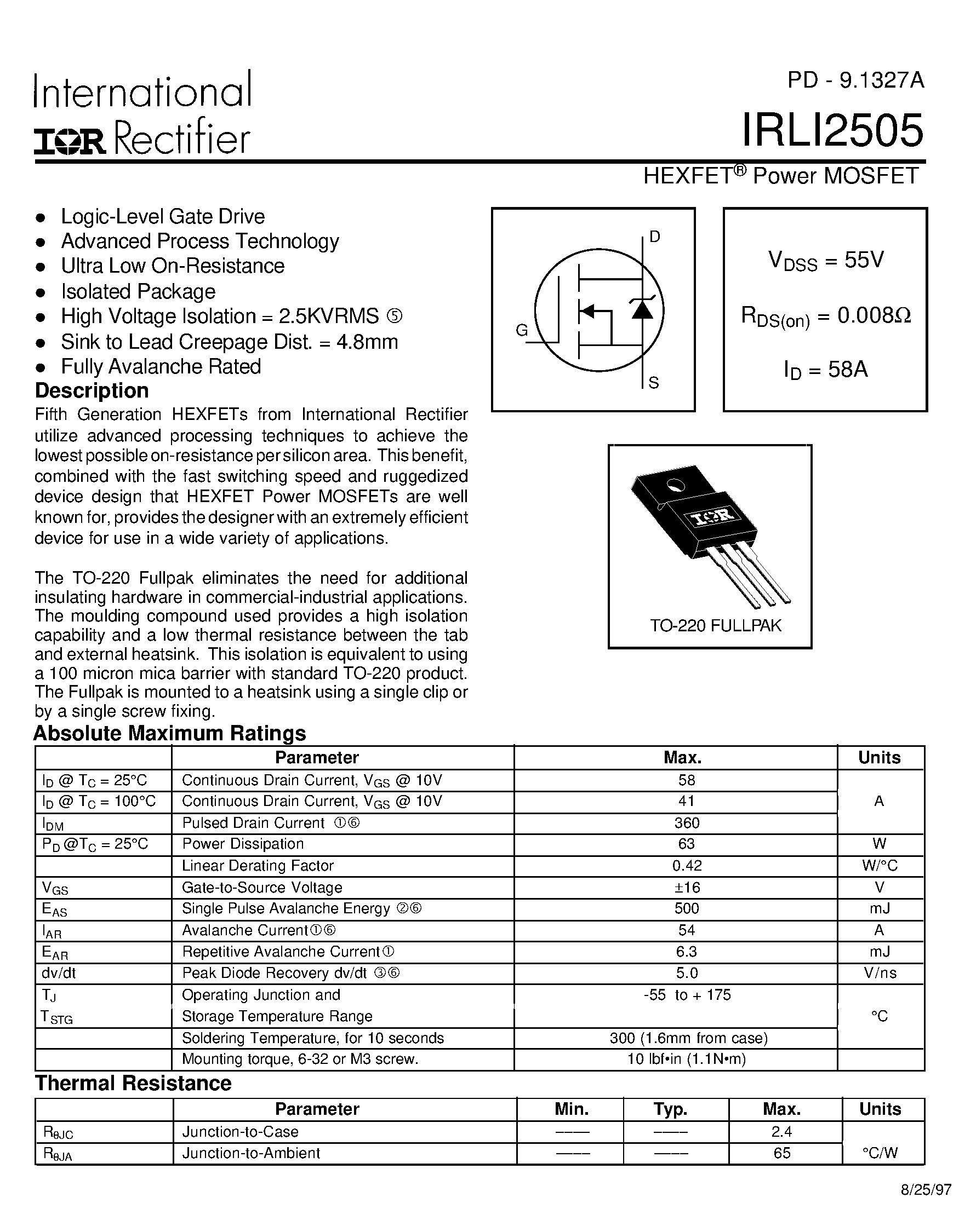 Datasheet IRLI2505 - POWER MOSFET page 1