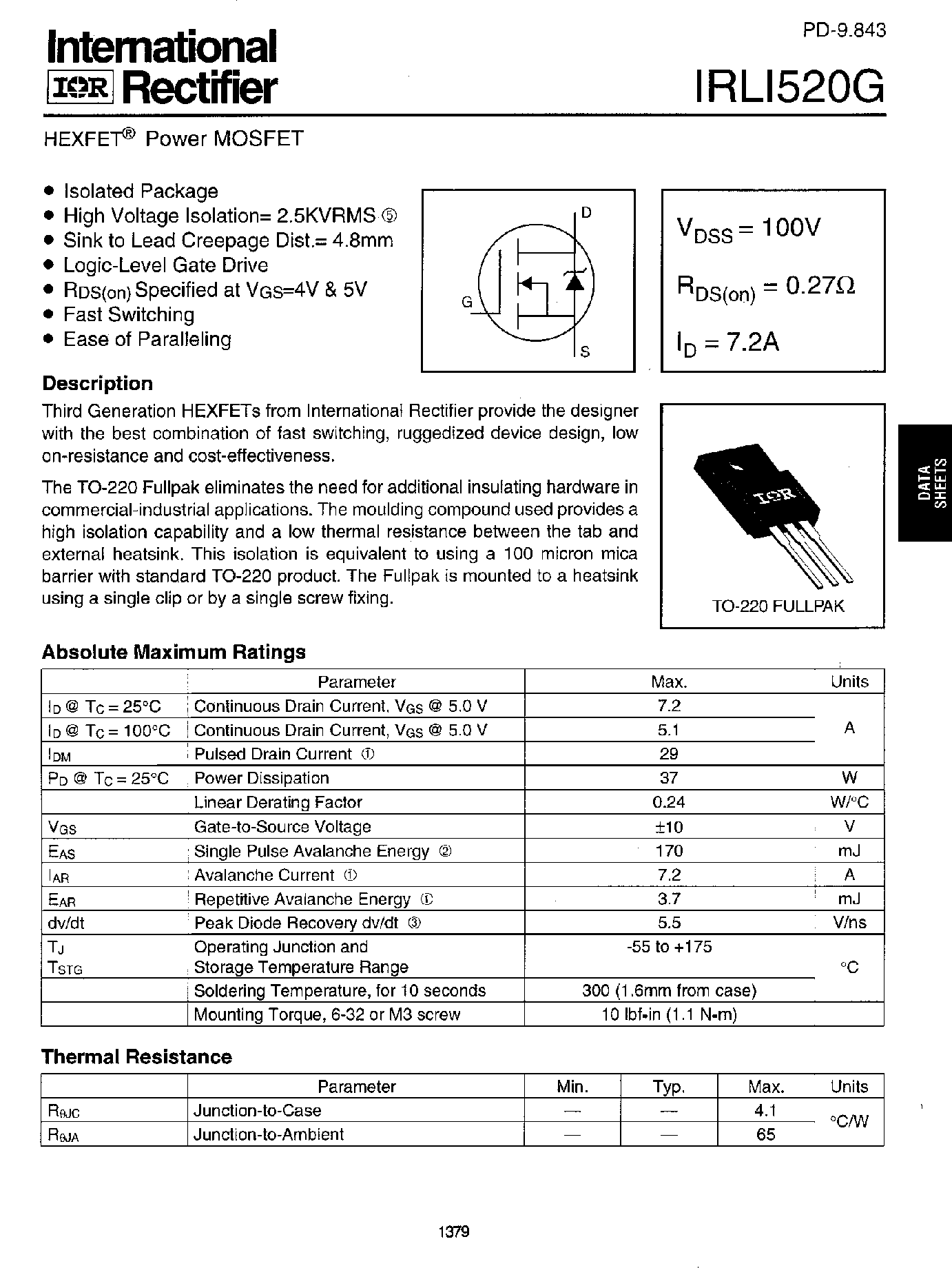 Datasheet IRLI520G page 1 Datasheet IRLI520G - POWER MOSFET page 1