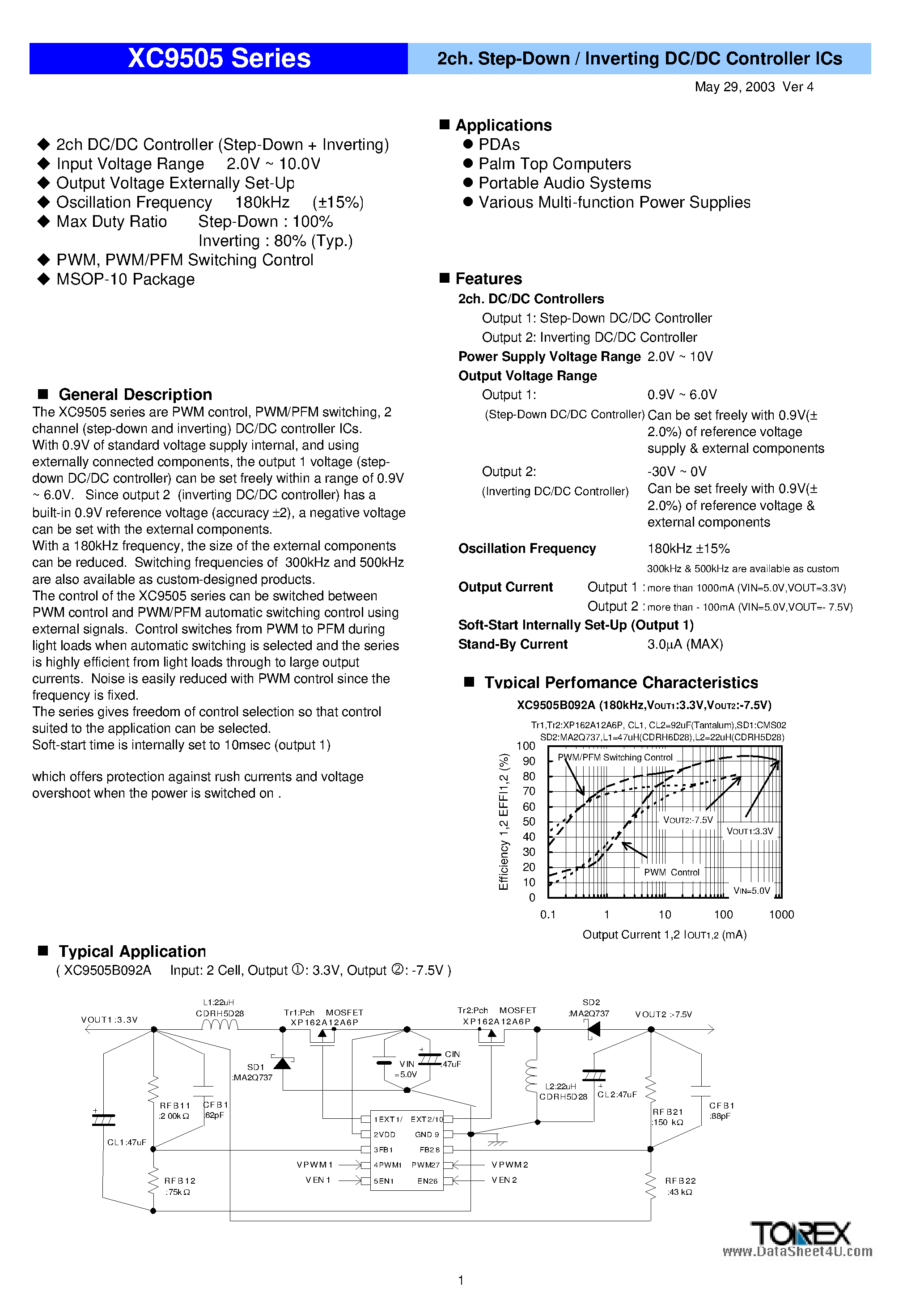 Datasheet XC9505 - Step-up / Inverting DC/DC Controller ICs page 1