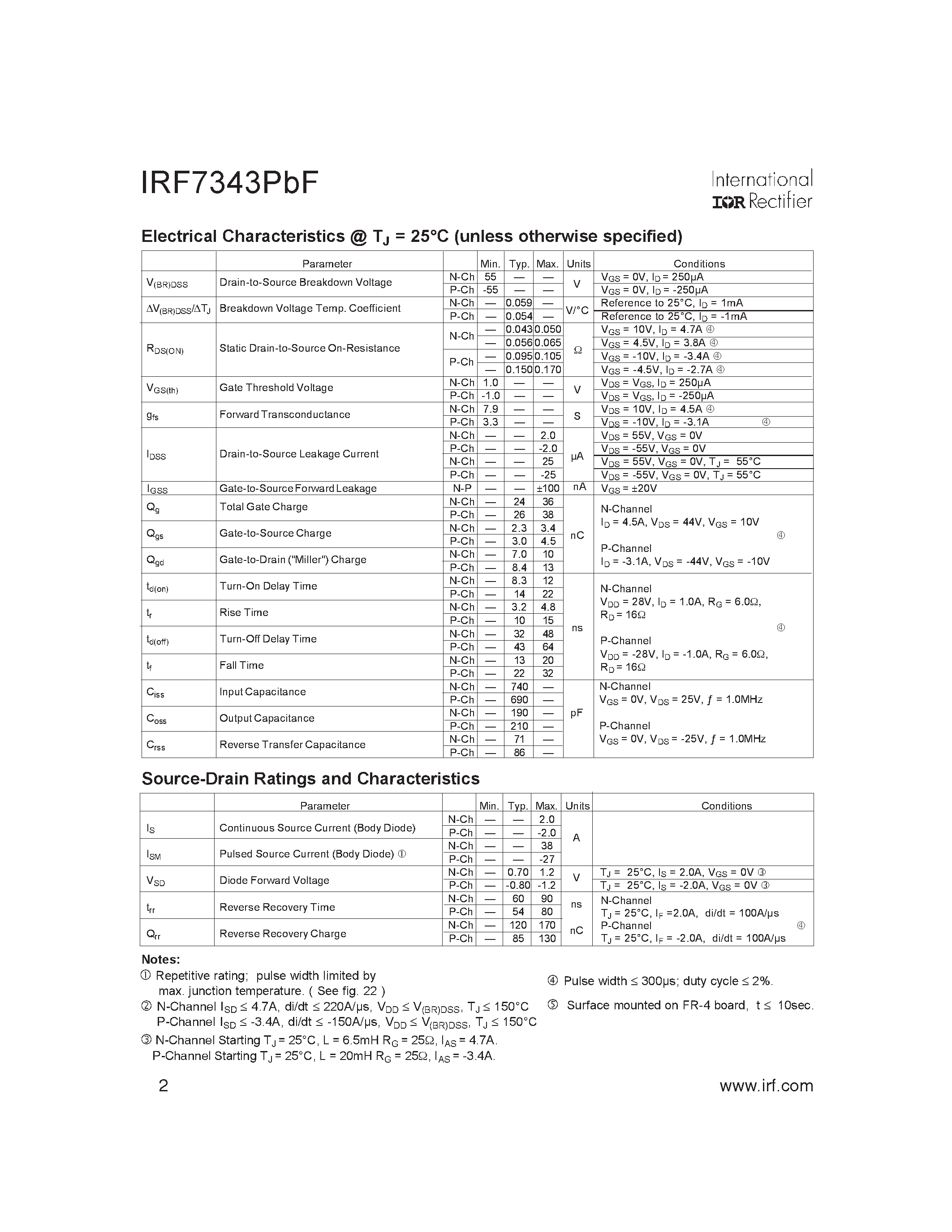 Datasheet IRF7343PBF page 2 Datasheet IRF7343PBF - HEXFET Power MOSFET page 2