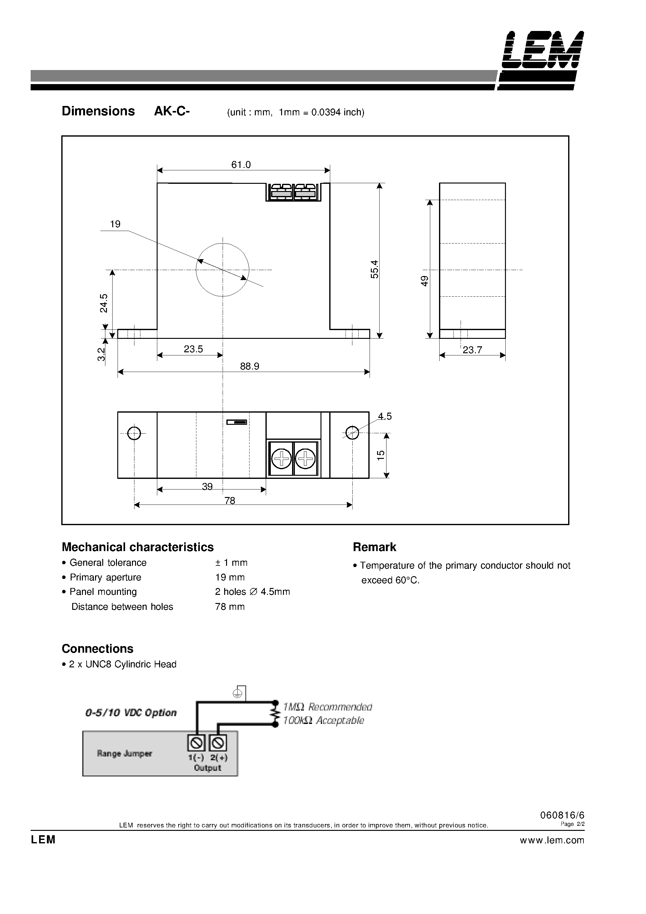 Datasheet AK-C- page 2 Datasheet AK-C- - AC Current transducer page 2