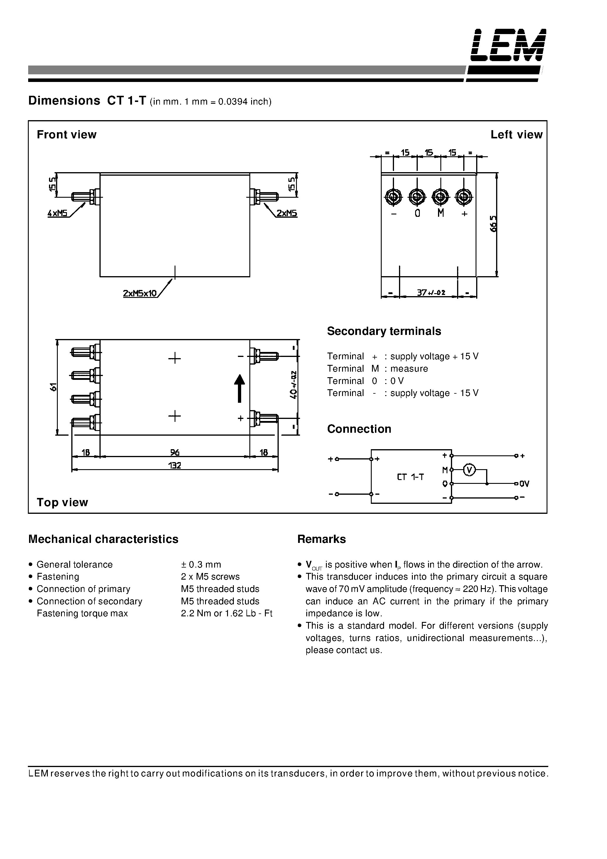 Datasheet CT1-T page 2 Datasheet CT1-T - Current Transducer page 2