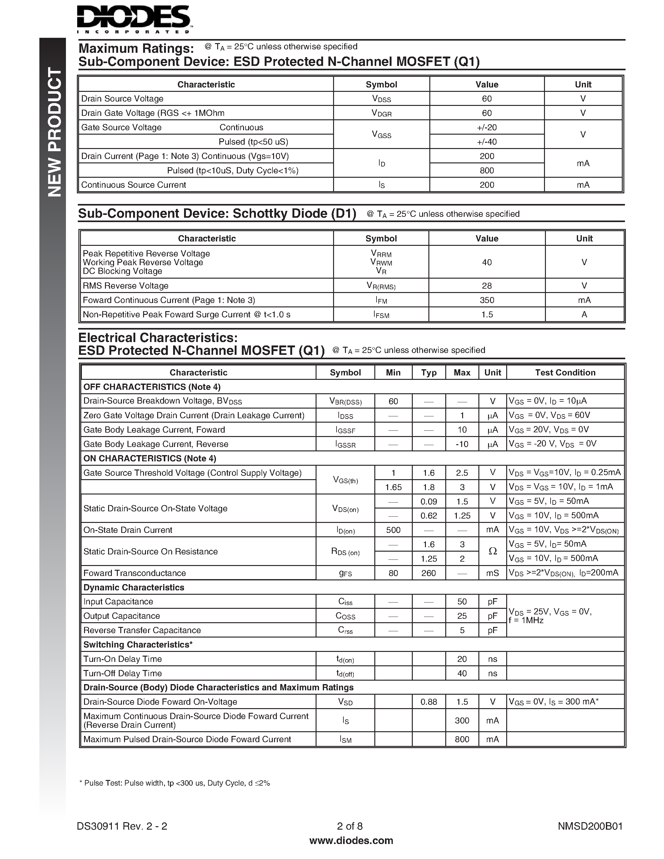 Datasheet NMSD200B01 - SYNCHRONOUS RECTIFIER FEATURING N-MOSFET AND SCHOTTKY DIODE page 2