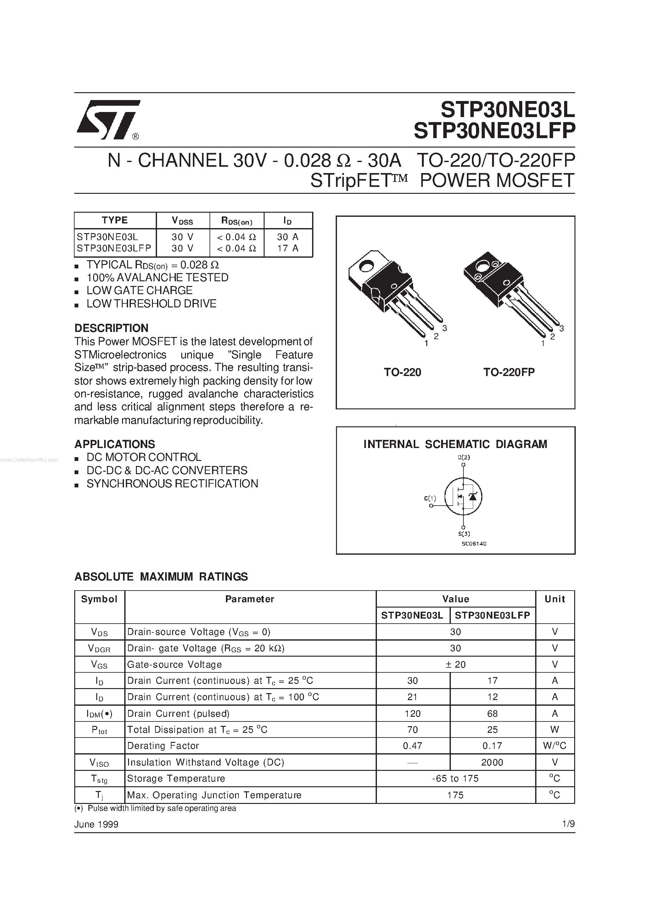 Datasheet STP30NE03L - N-CHANNEL Power MOSFET page 1