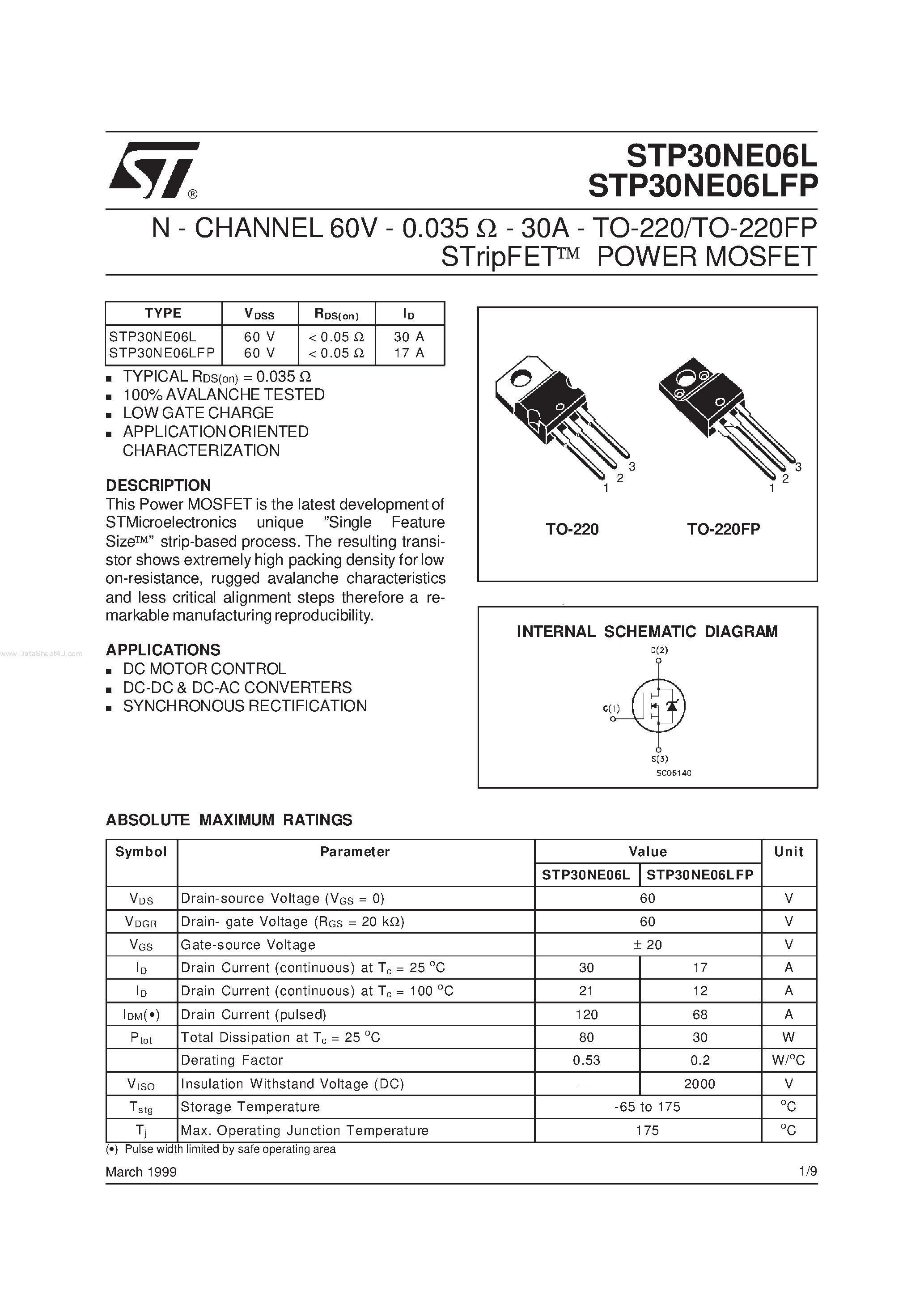 Datasheet STP30NE06L - N-CHANNEL Power MOSFET page 1