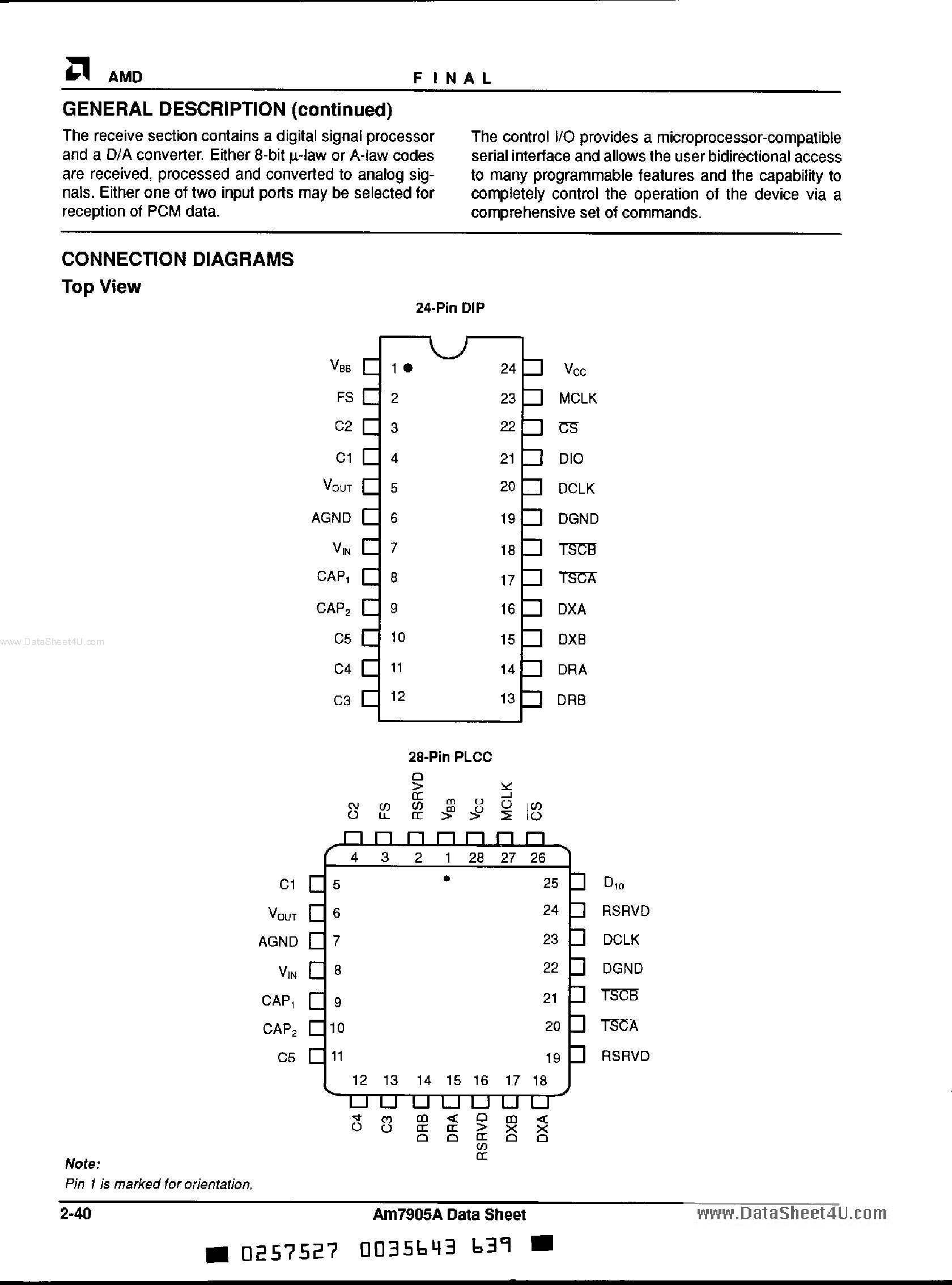 Datasheet AM7905A - Subscriber Line Audio-Processing Circuit Device page 2