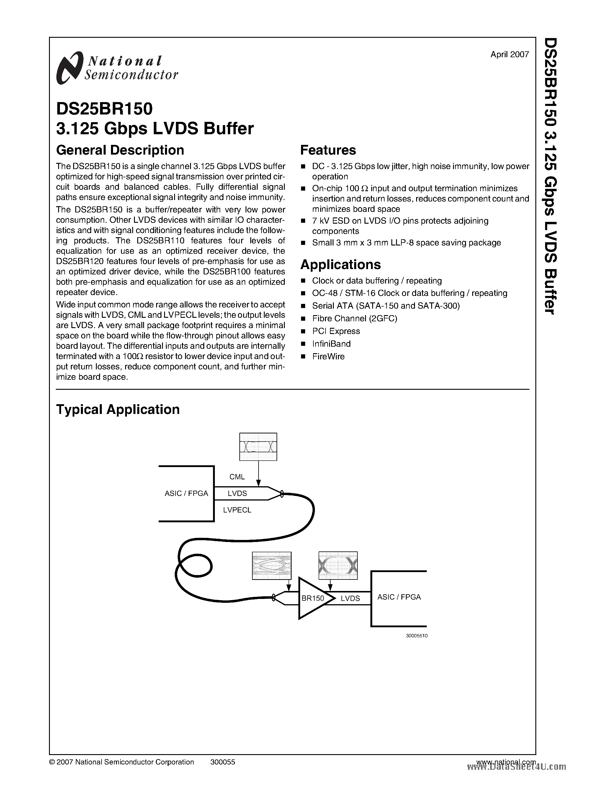 Datasheet DS25BR150 - 3.125 Gbps LVDS Buffer page 1