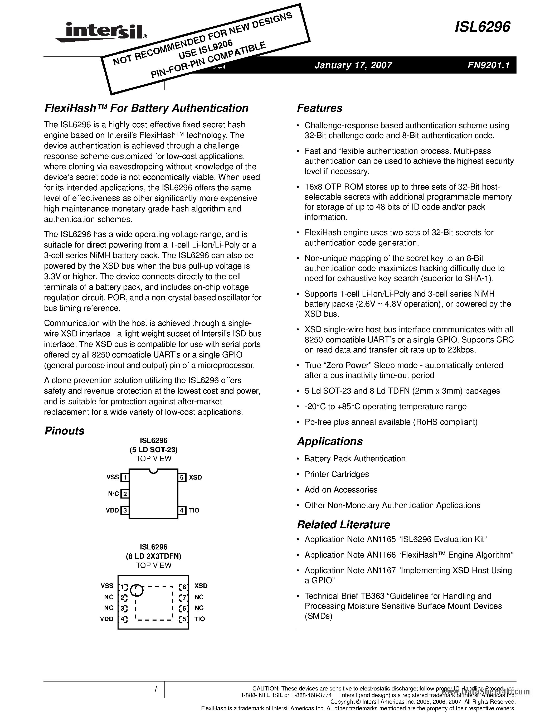 Datasheet ISL6296 - FlexiHash page 1