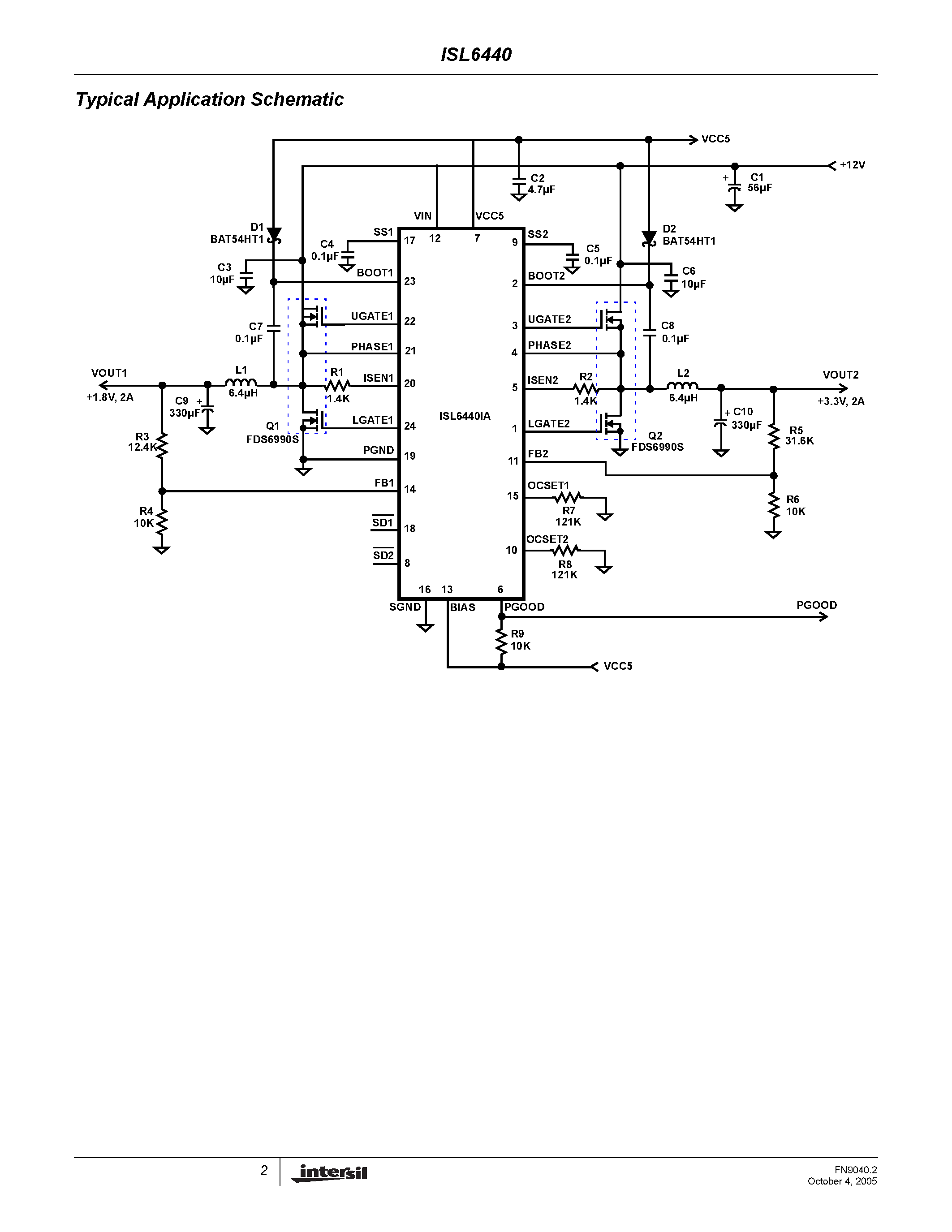 Datasheet ISL6440 page 2 Datasheet ISL6440 - Step-Down PWM Controller page 2