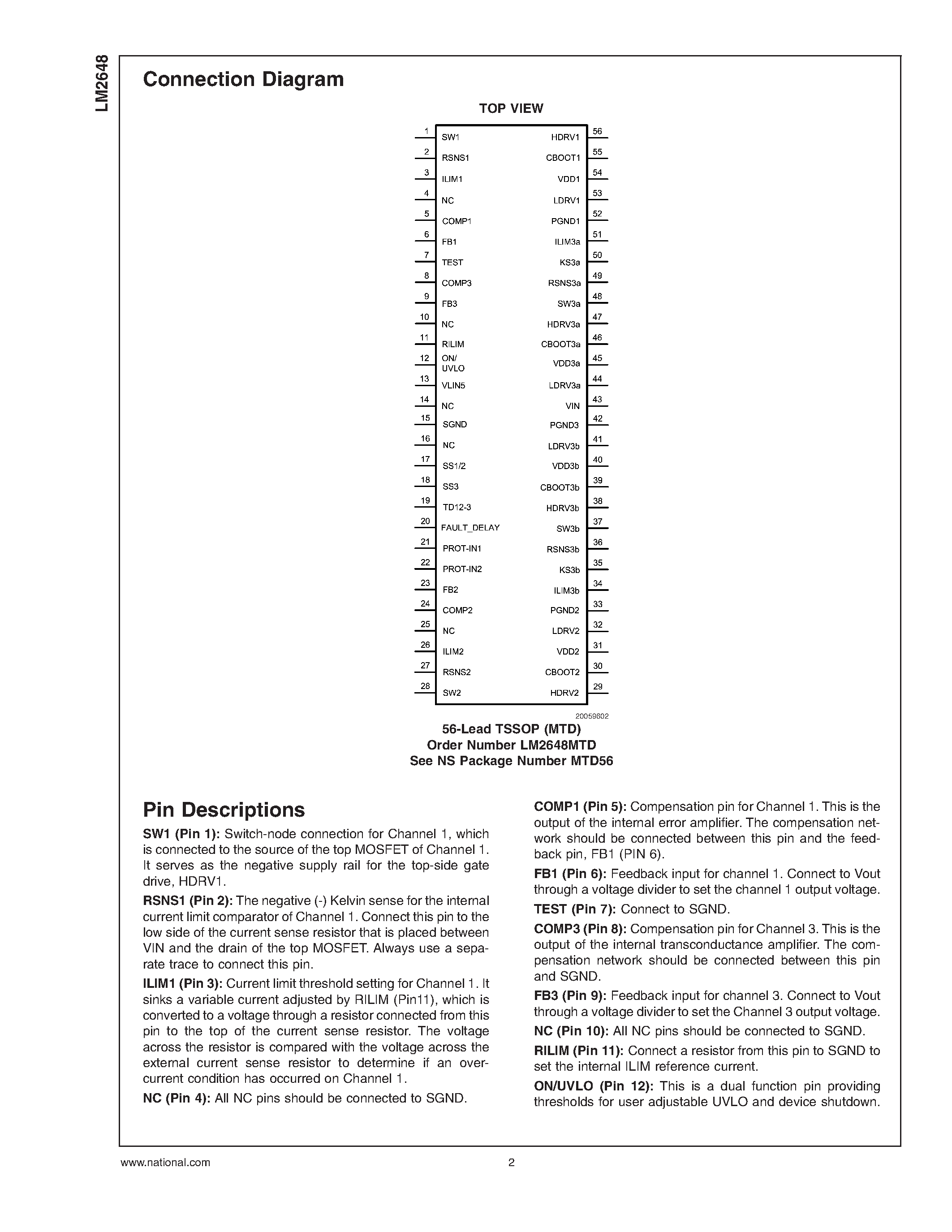 Datasheet LM2648 page 2 Datasheet LM2648 - Synchronous Step-Down 3-Channel Switching Regulator Controller page 2