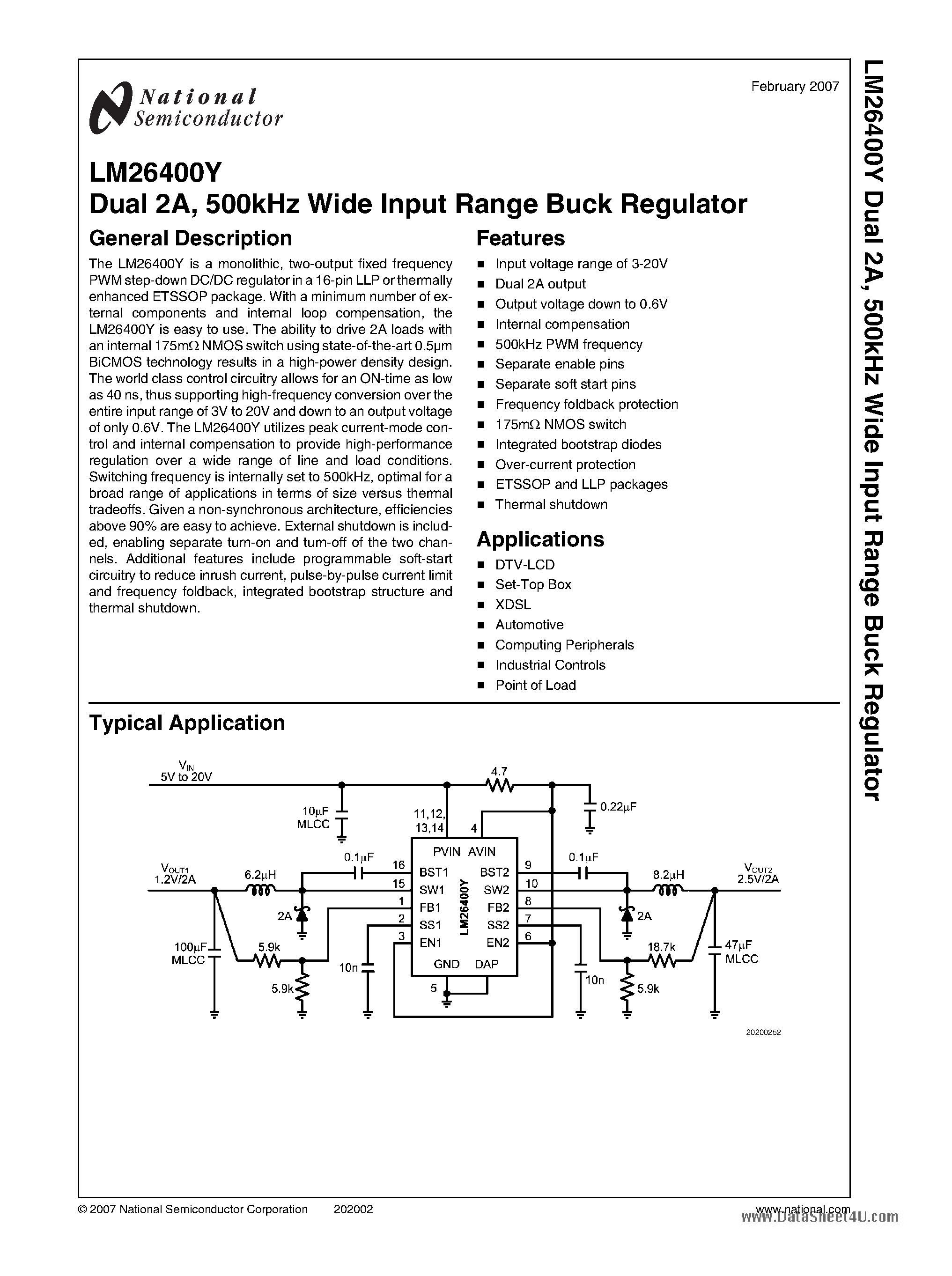 Datasheet LM26400Y - 500kHz Wide Input Range Buck Regulator page 1