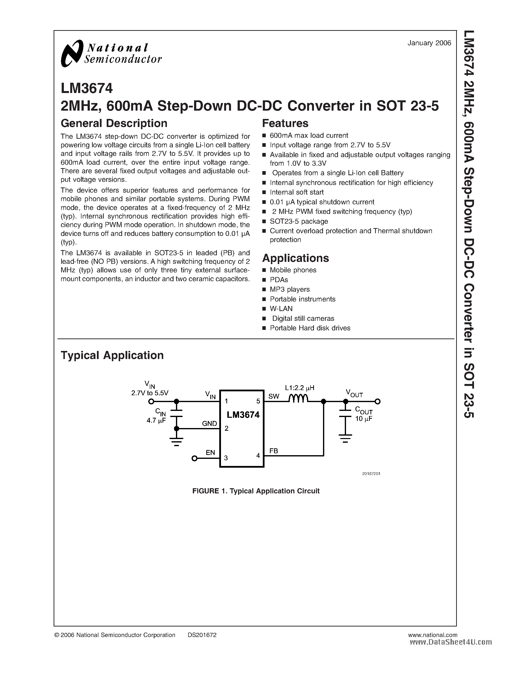 Datasheet LM3674 - 600mA Step-Down DC-DC Converter page 1