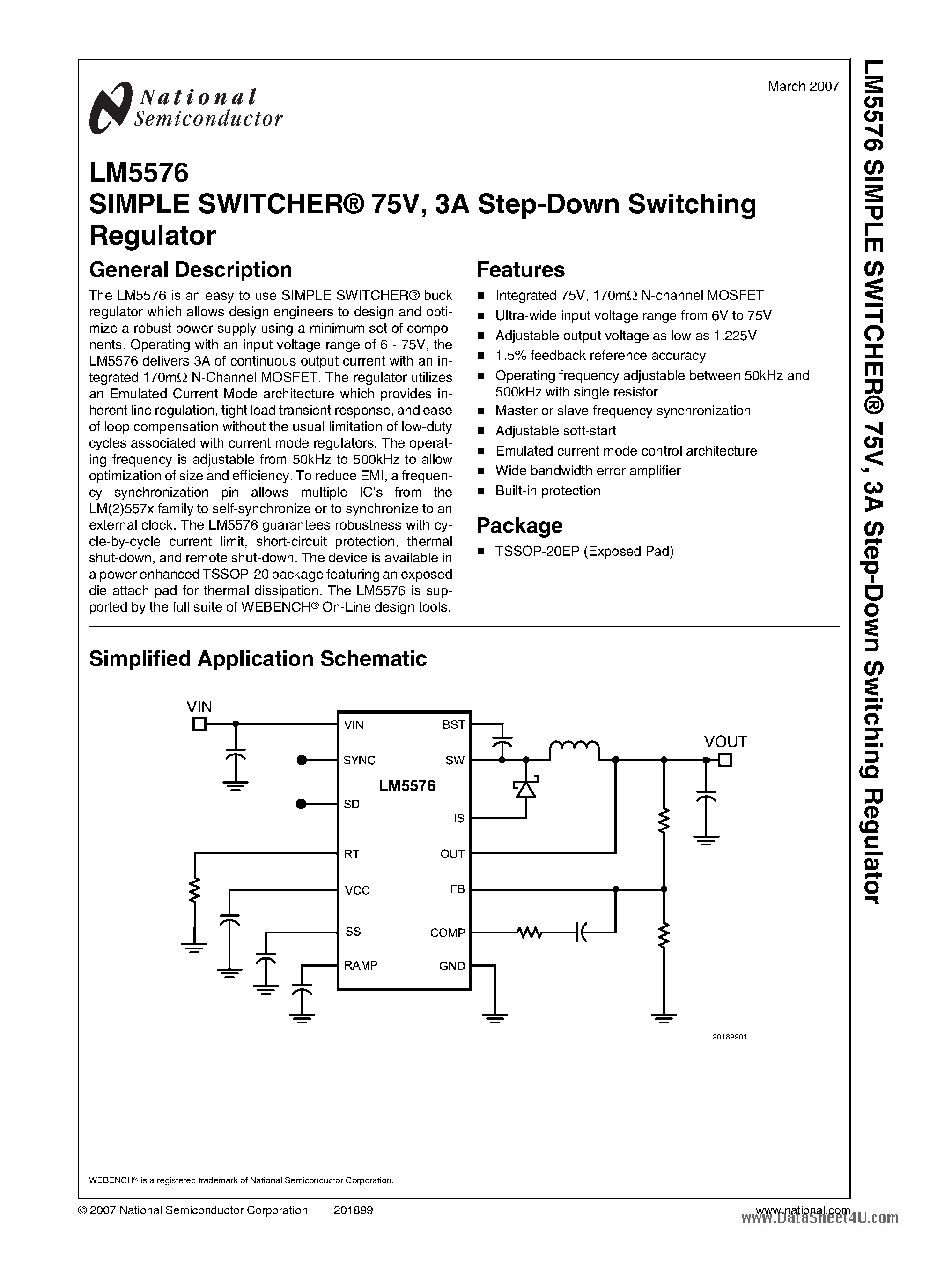 Даташит LM5576 - Step-Down Switching страница 1