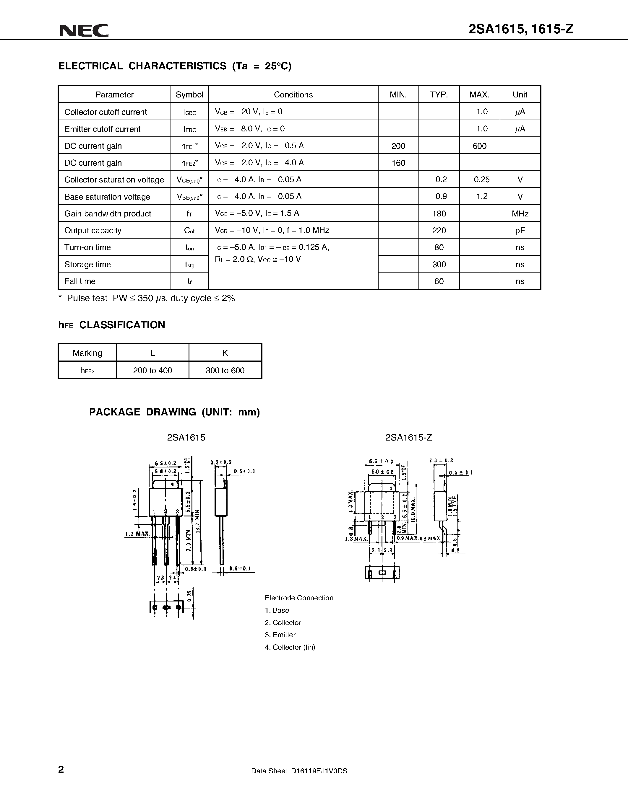 Datasheet 2SA1615 page 2 Datasheet 2SA1615 - PNP SILICON EPITAXIAL TRANSISTOR page 2