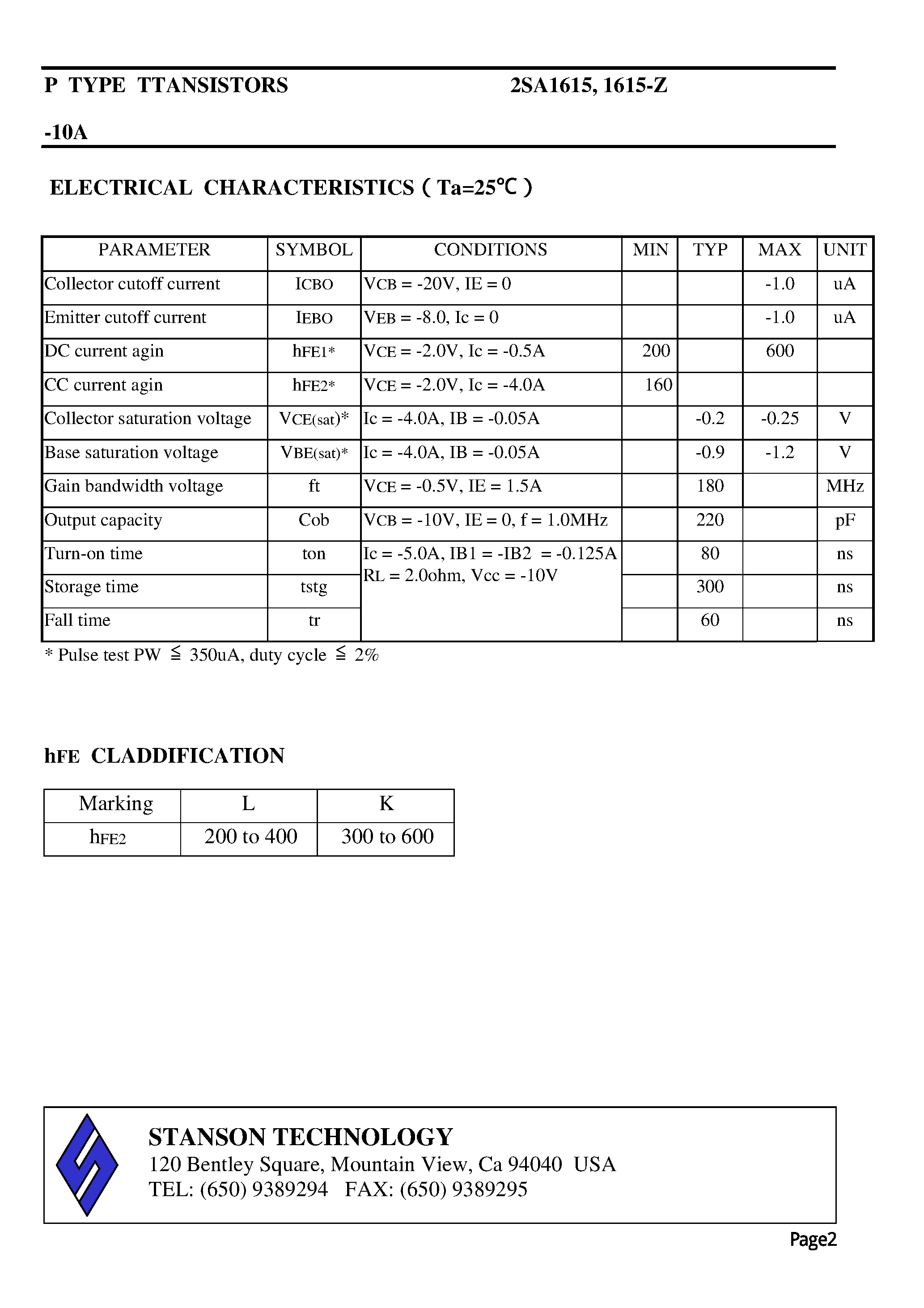 Datasheet 2SA1615 - P TYPE TTANSISTORS page 2