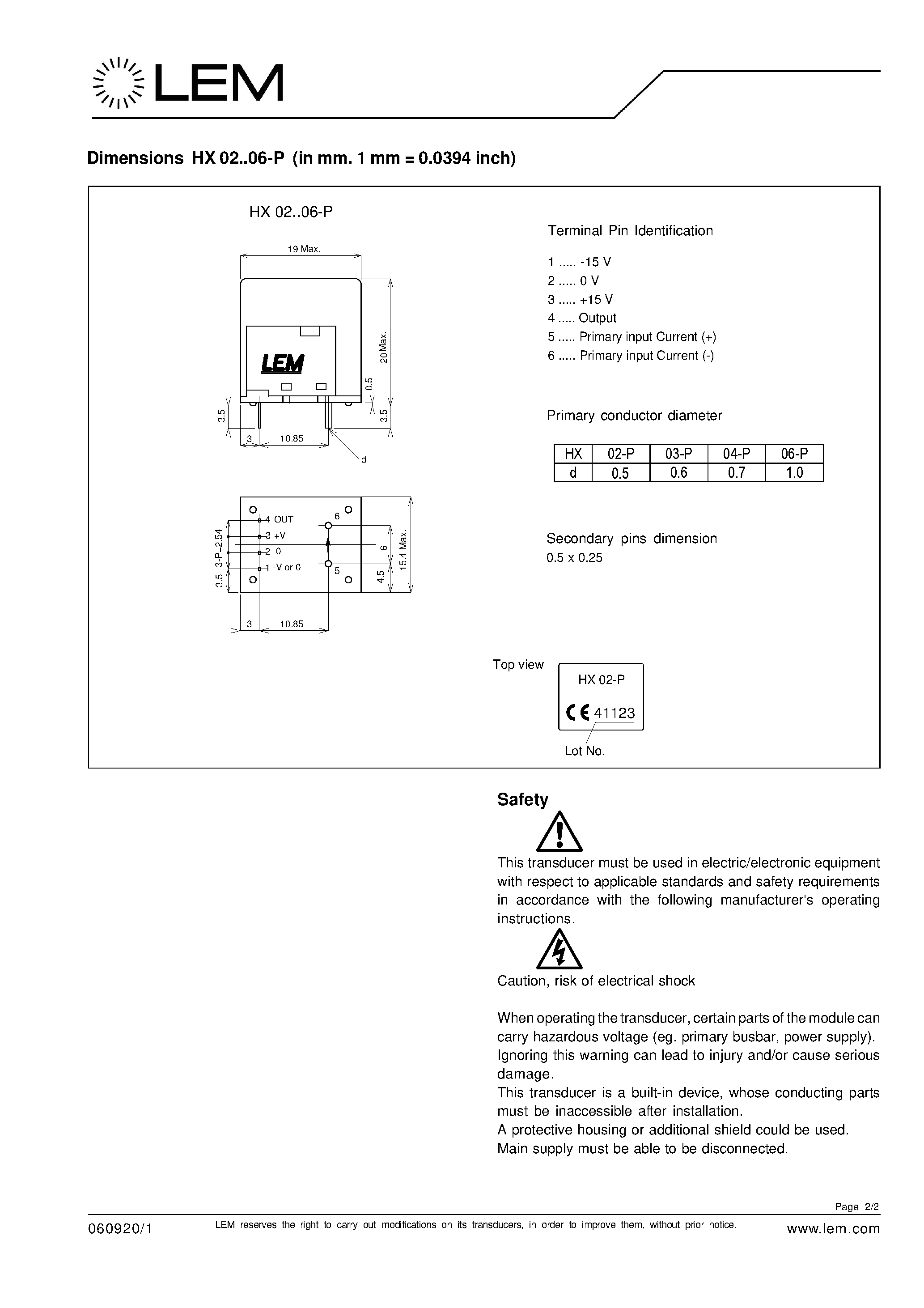 Даташит HX02-P - (HX02-P - HX06-P) Current Transducer страница 2