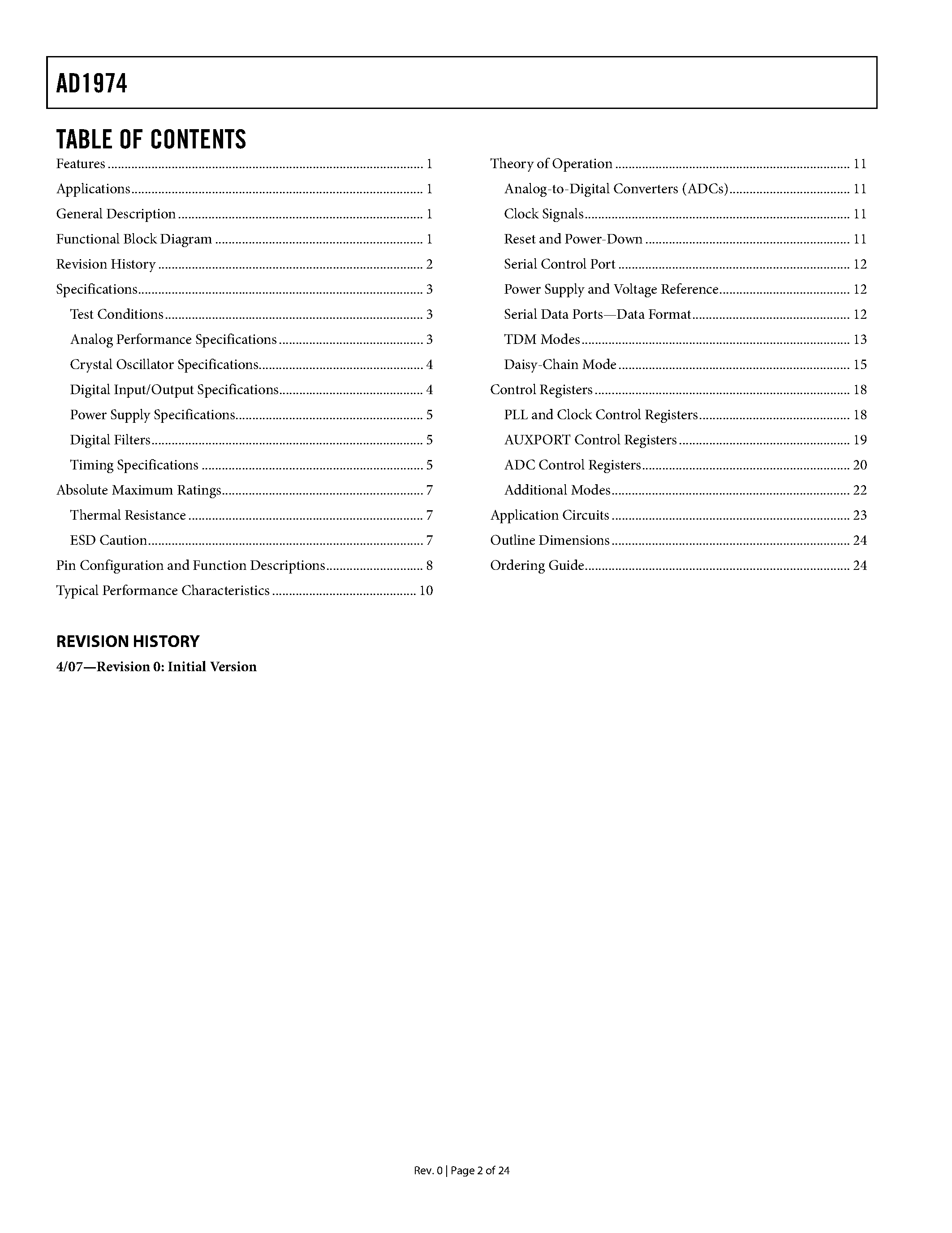 Datasheet AD1974 - ADC page 2