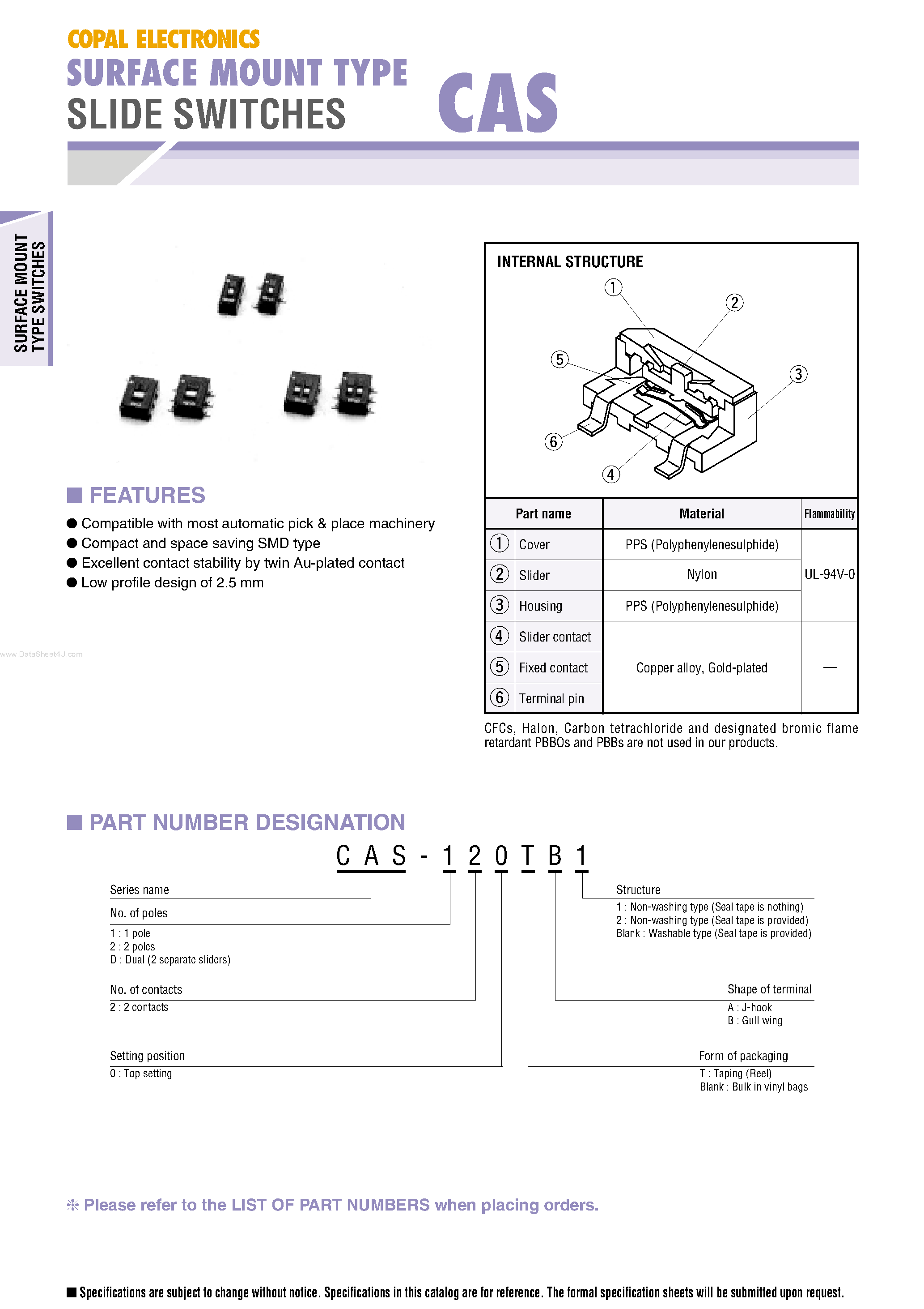 Даташит CAS-xxx - SLIDE SWITCHES страница 1
