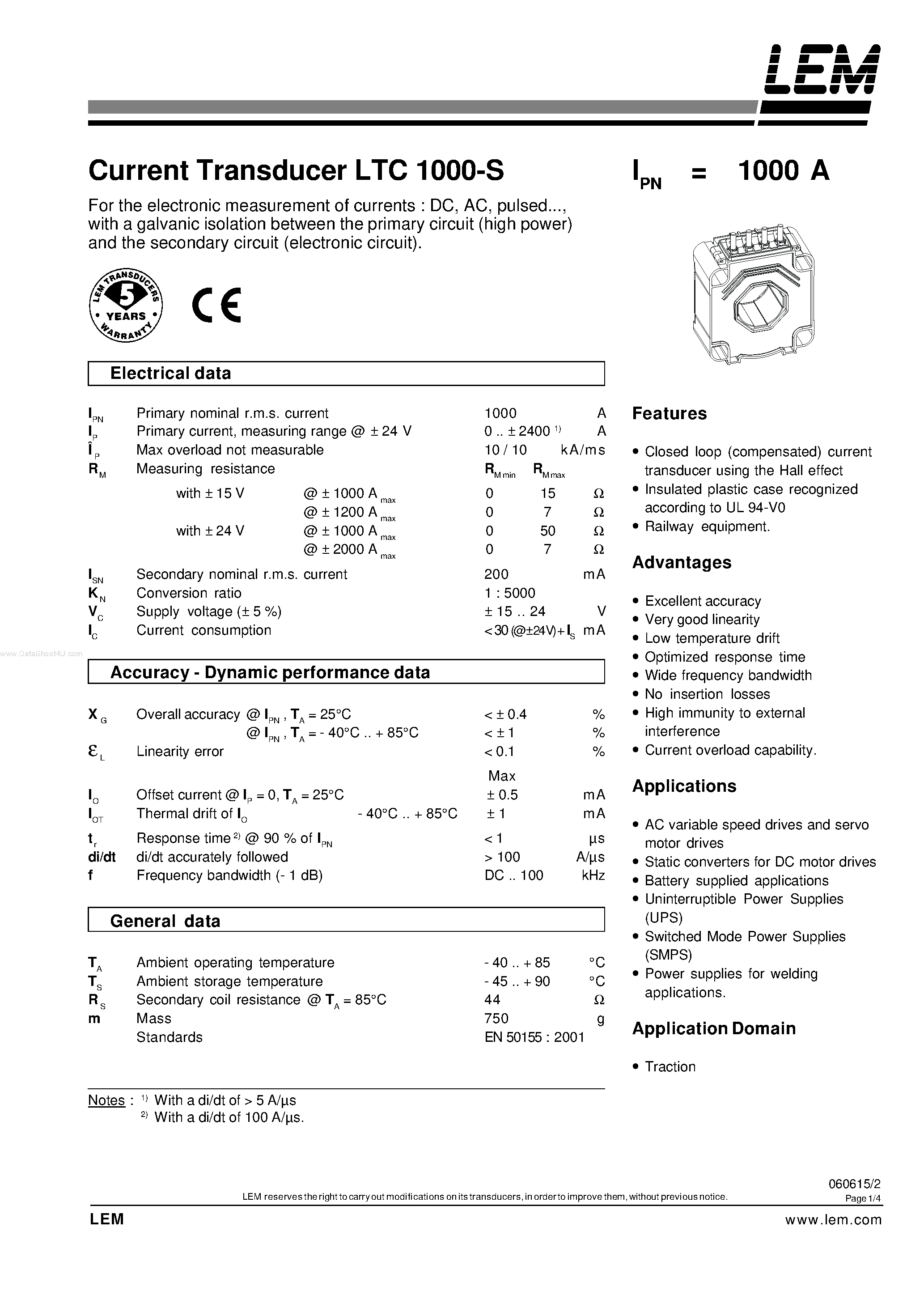 Datasheet LTC1000-S - Current Transducer page 1