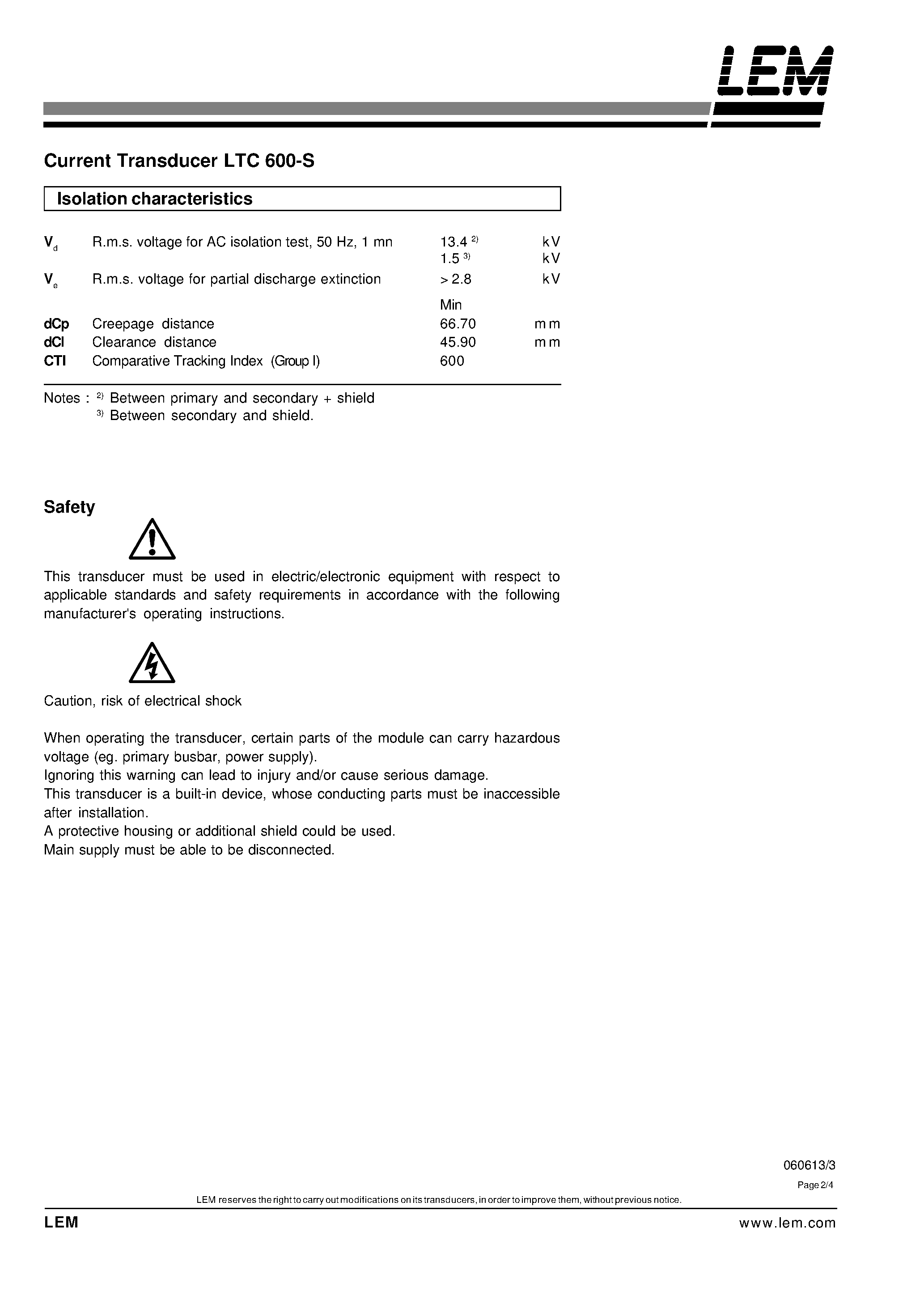 Datasheet LTC600-S - Current Transducer page 2