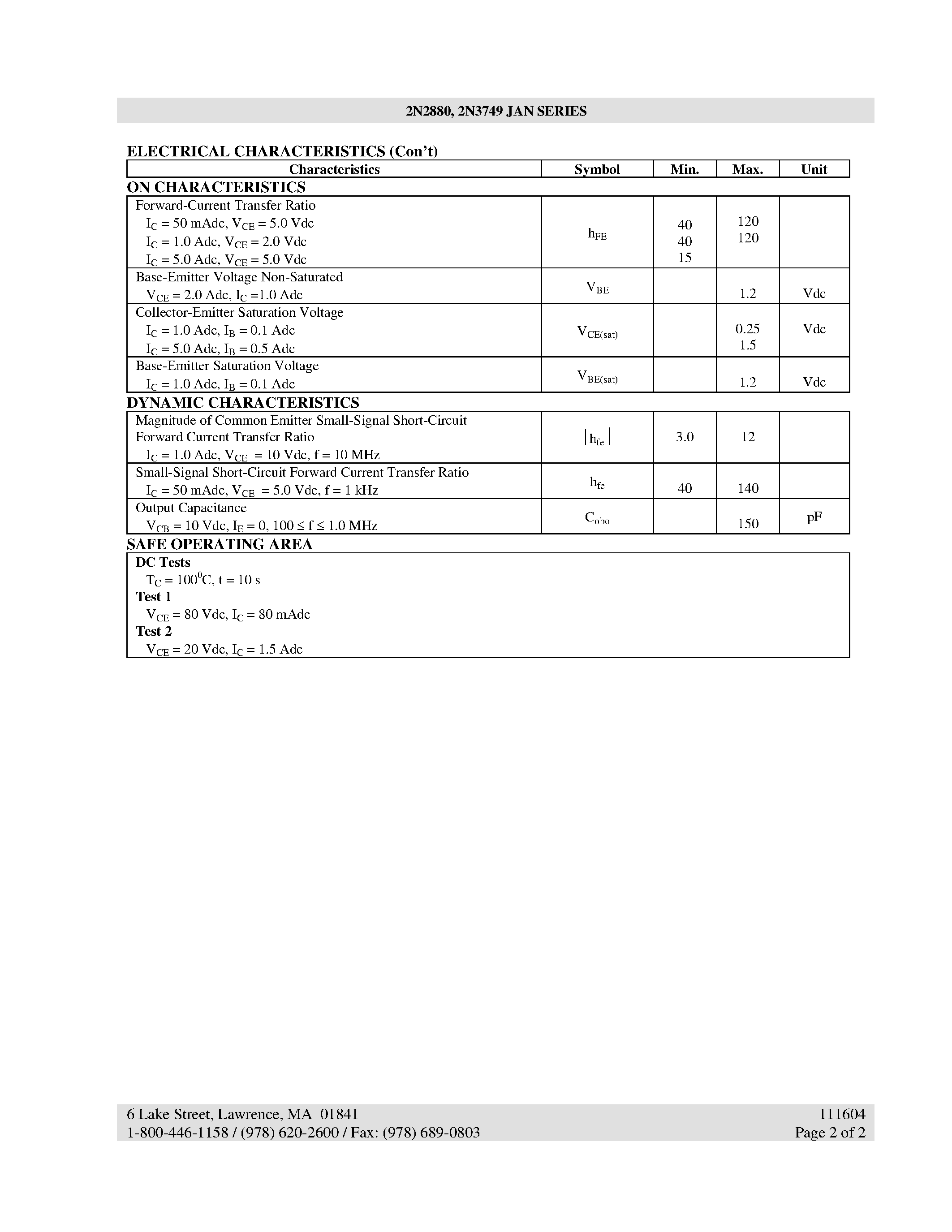 Datasheet 2N3749 - NPN POWER SILICON TRANSISTOR page 2