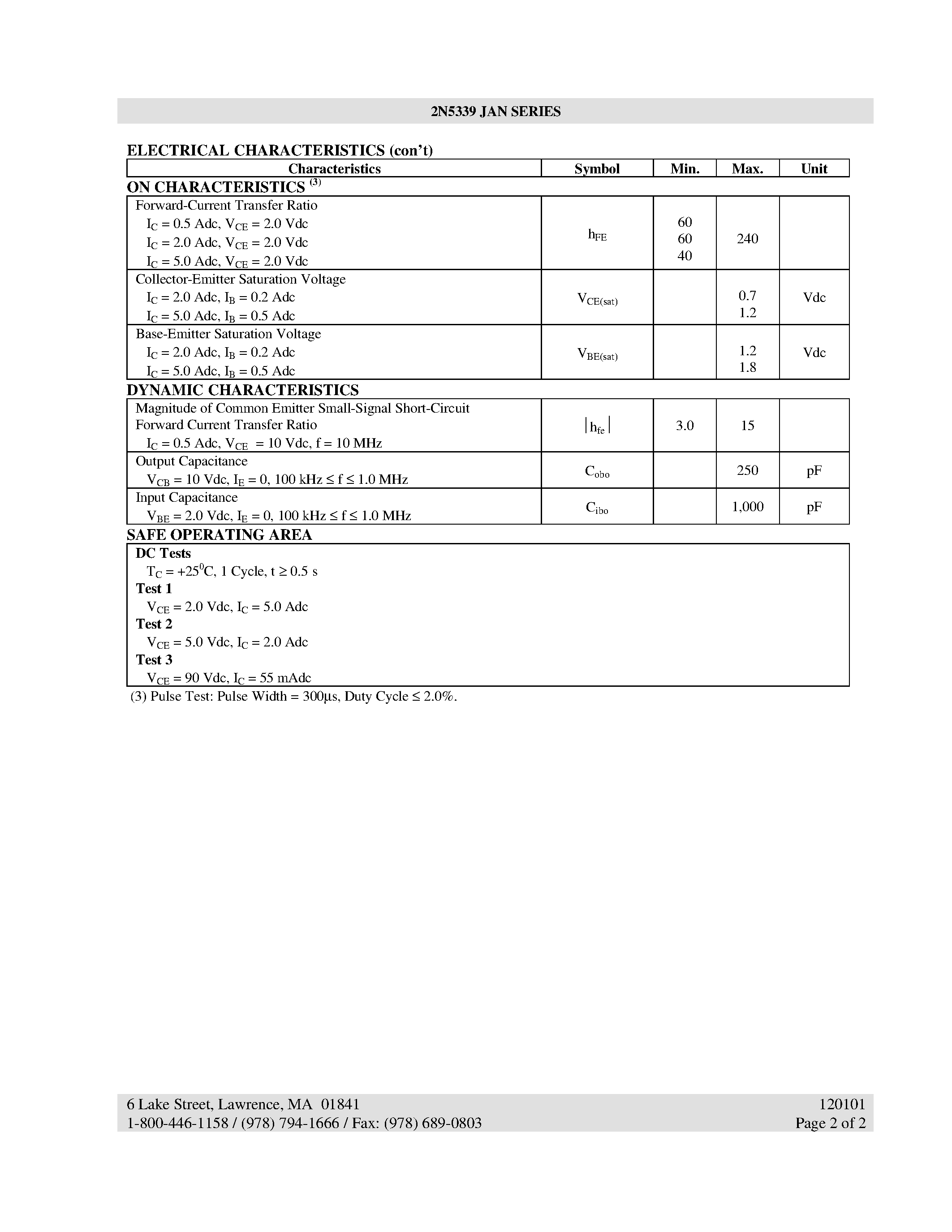 Datasheet 2N5339 - NPN POWER SILICON SWITCHING TRANSISTOR page 2