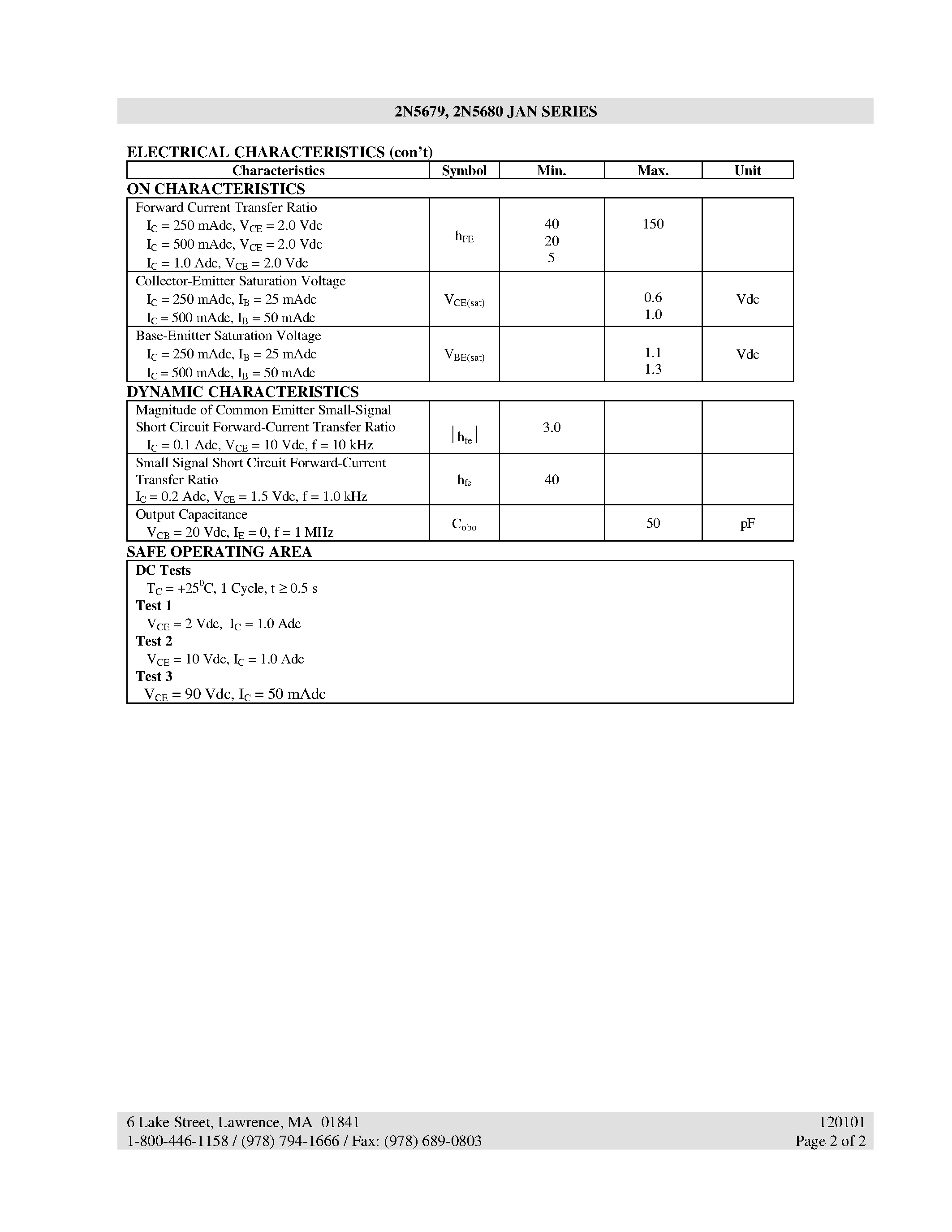 Datasheet 2N5679 - (2N5679 / 2N5680) PNP POWER TRANSISTOR SILICON AMPLIFIER page 2