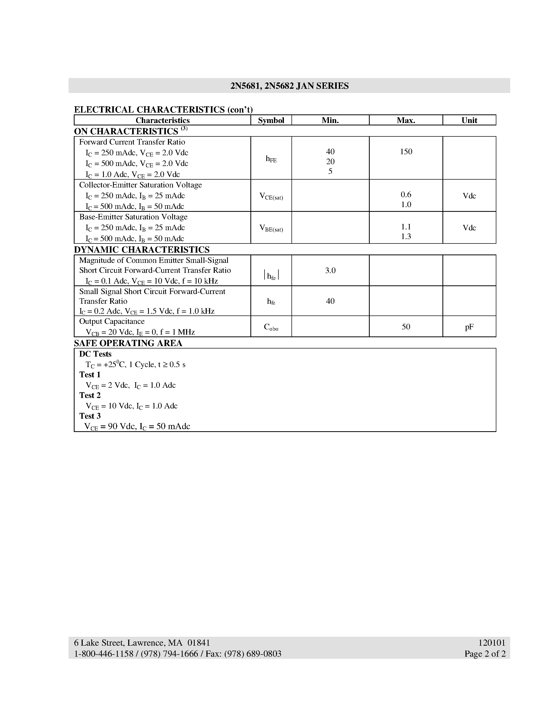 Datasheet 2N5681 - (2N5681 / 2N5682) NPN POWER TRANSISTOR SILICON AMPLIFIER page 2