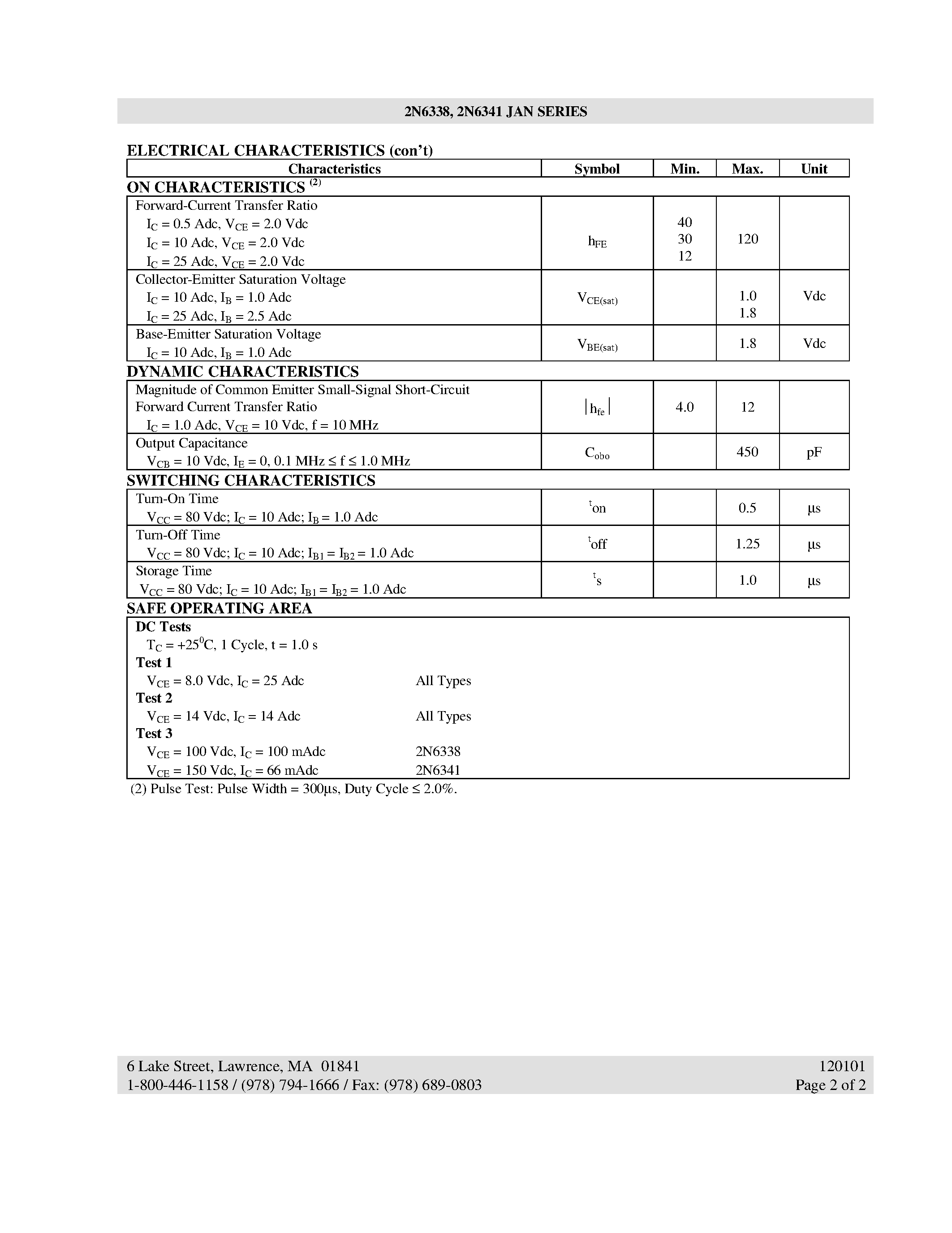 Datasheet 2N6338 - (2N6338 / 2N6341) NPN POWER SILICON TRANSISTOR page 2